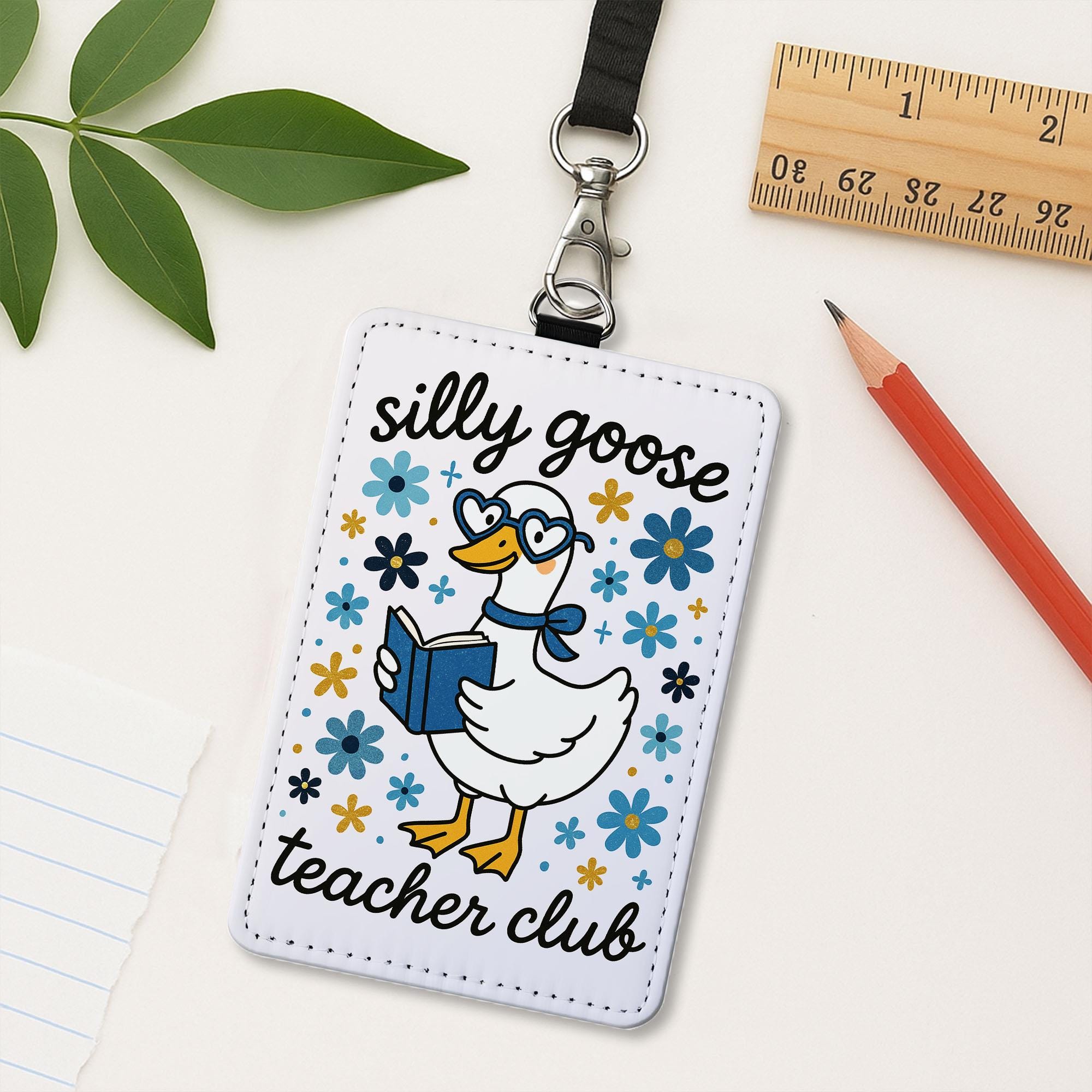 Silly Goose Teacher Club Badge Holder, Funny Teacher ID Lanyard, Cute Educator Gift, Floral Duck School Badge Reel Accessory