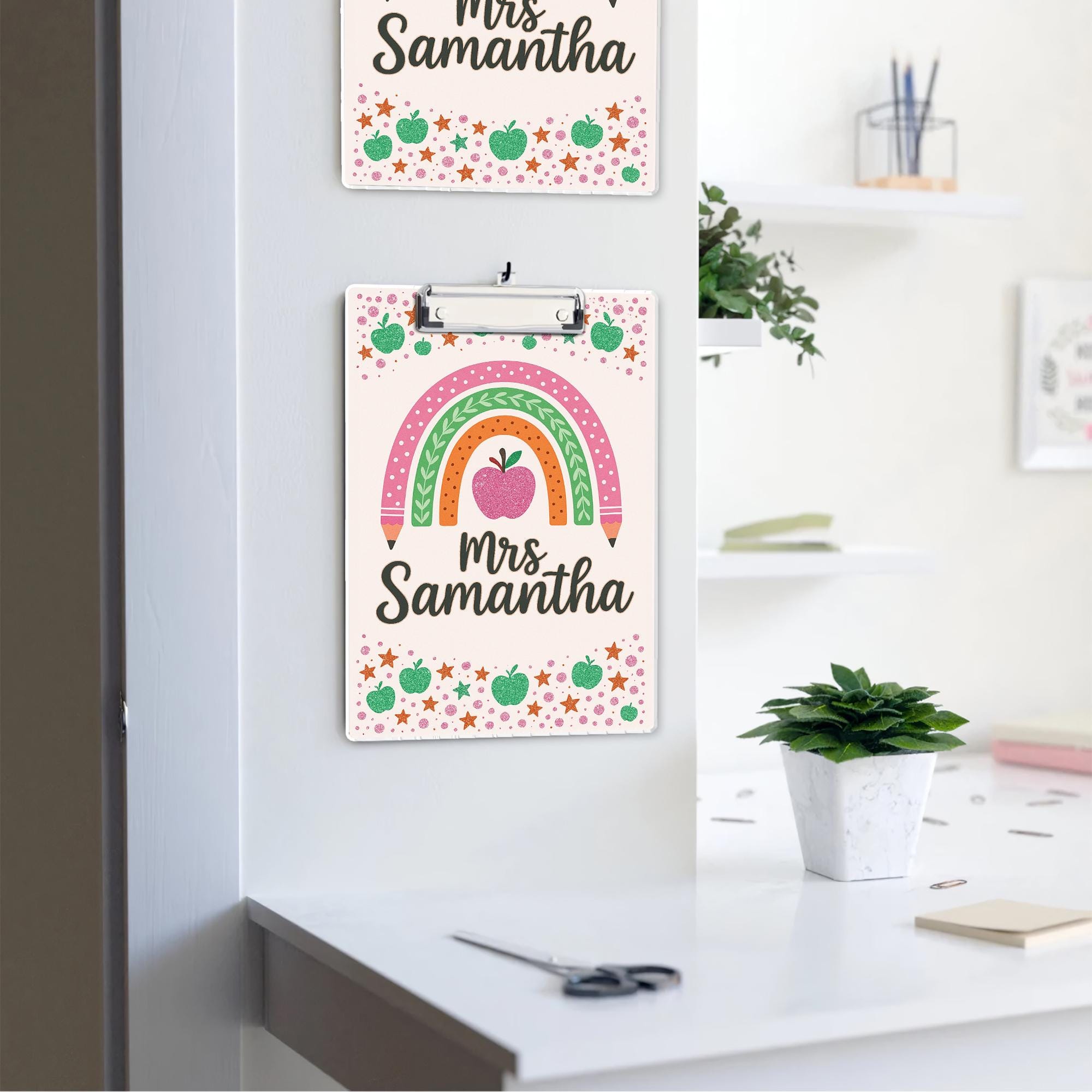 Personalized Teacher Clipboard, Cute Rainbow Apple Design, Teacher Custom Gift, Back to School Office Supplies, Cute Gift