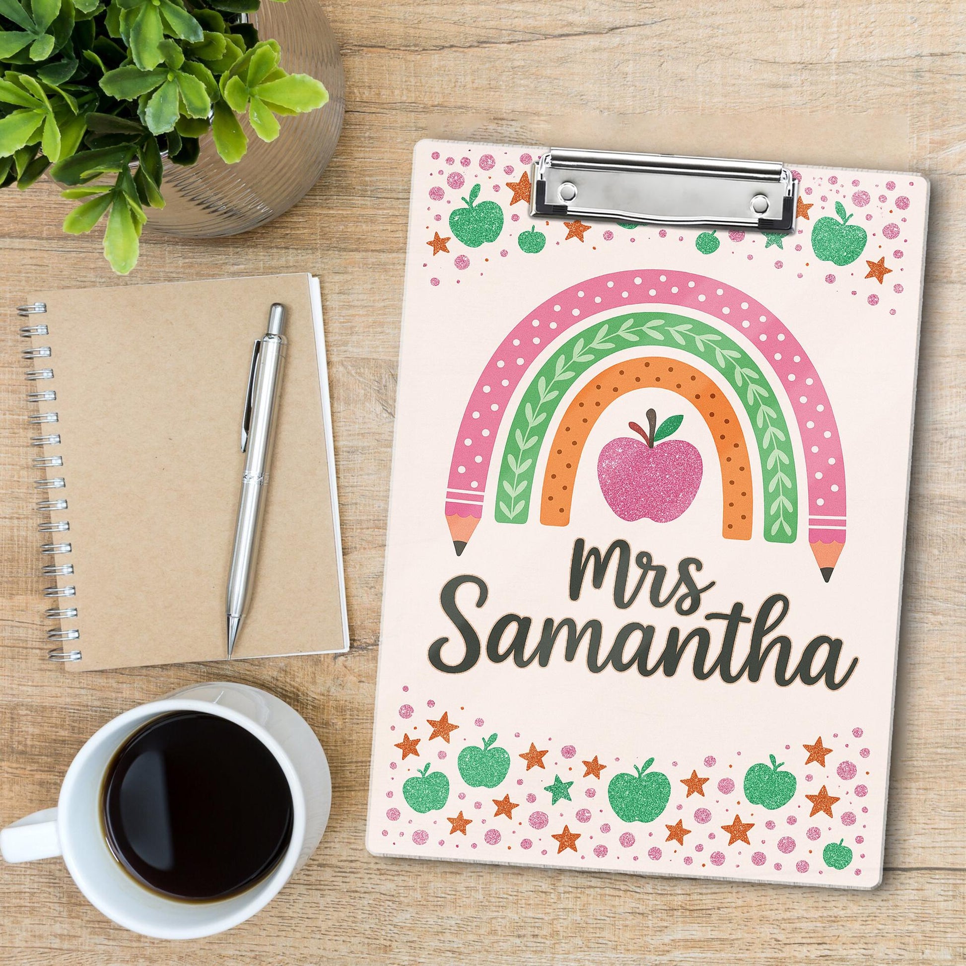 Personalized Teacher Clipboard, Cute Rainbow Apple Design, Teacher Custom Gift, Back to School Office Supplies, Cute Gift