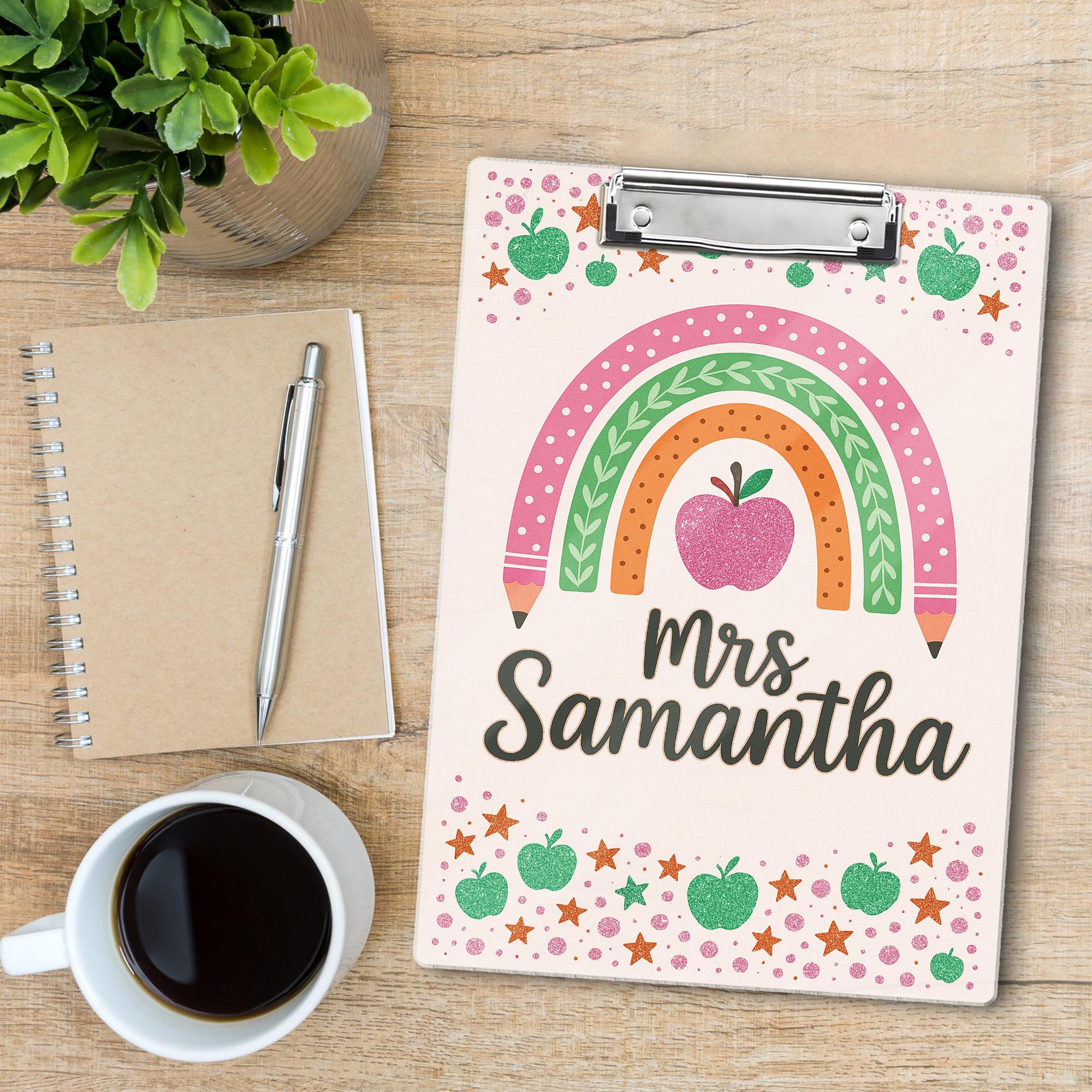 Personalized Teacher Clipboard, Cute Rainbow Apple Design, Teacher Custom Gift, Back to School Office Supplies, Cute Gift