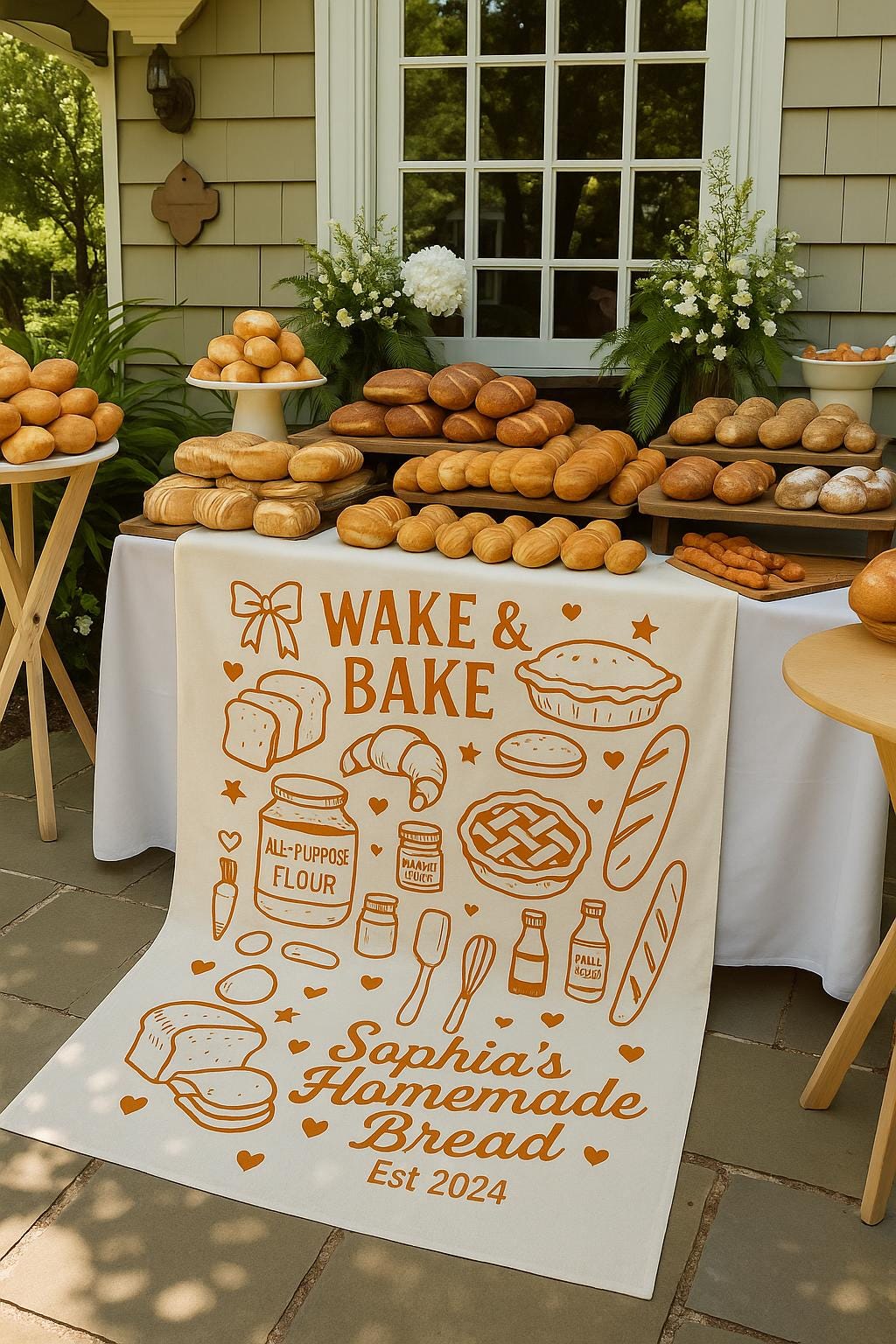 Wake & Bake Bakery Banner - Custom Bread Shop Sign - Baker Homemade Bread Tapestry - Farmer’s Market Decor - Rustic Bakery Wall Hanging