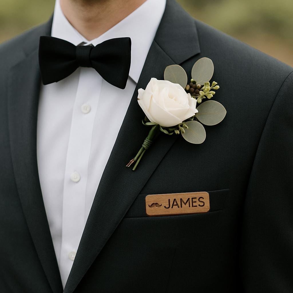 Groomsman Card Set – Custom Wooden Magnetic Name Tag, Envelope & Box – Secret Mission Wedding Party Gift for Men