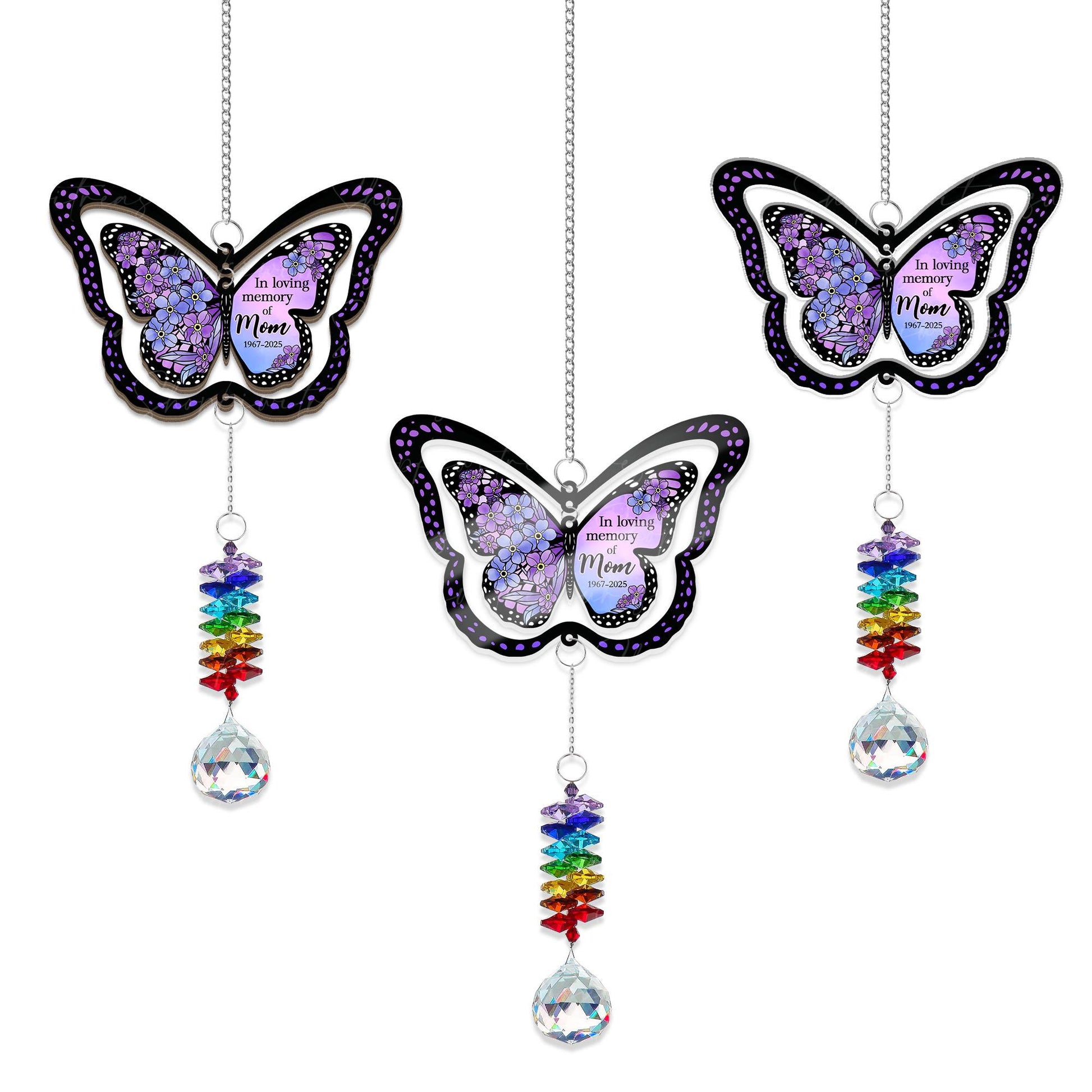 Custom Memorial Butterfly Suncatcher – In Loving Memory Gift with Crystal Charm & Name, Rainbow Window Hanging Tribute Keepsake
