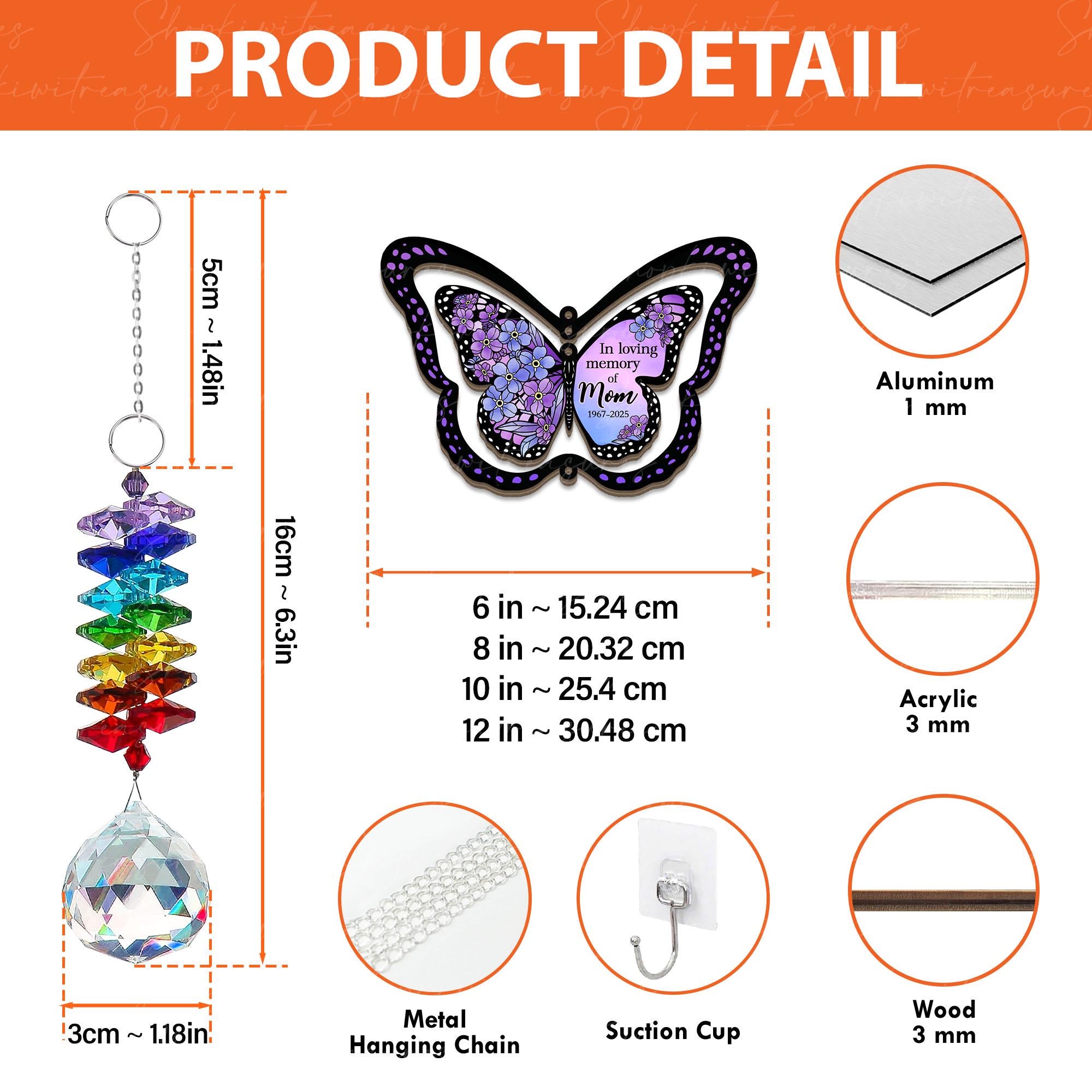 Custom Memorial Butterfly Suncatcher – In Loving Memory Gift with Crystal Charm & Name, Rainbow Window Hanging Tribute Keepsake
