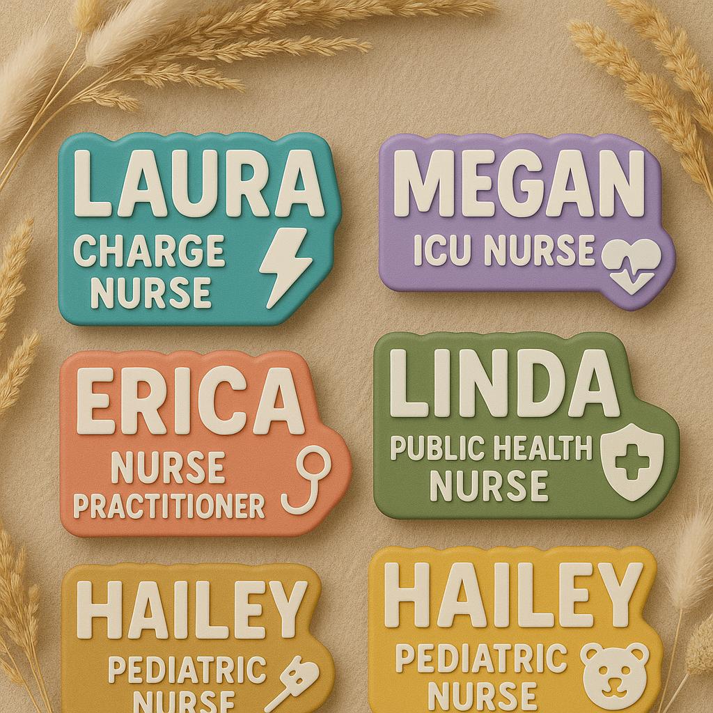 Custom Nurse Name Tags – 2-Layer Magnetic Badge with Personalized Title n Icon, Cute Durable ID for Healthcare Workers & Staff