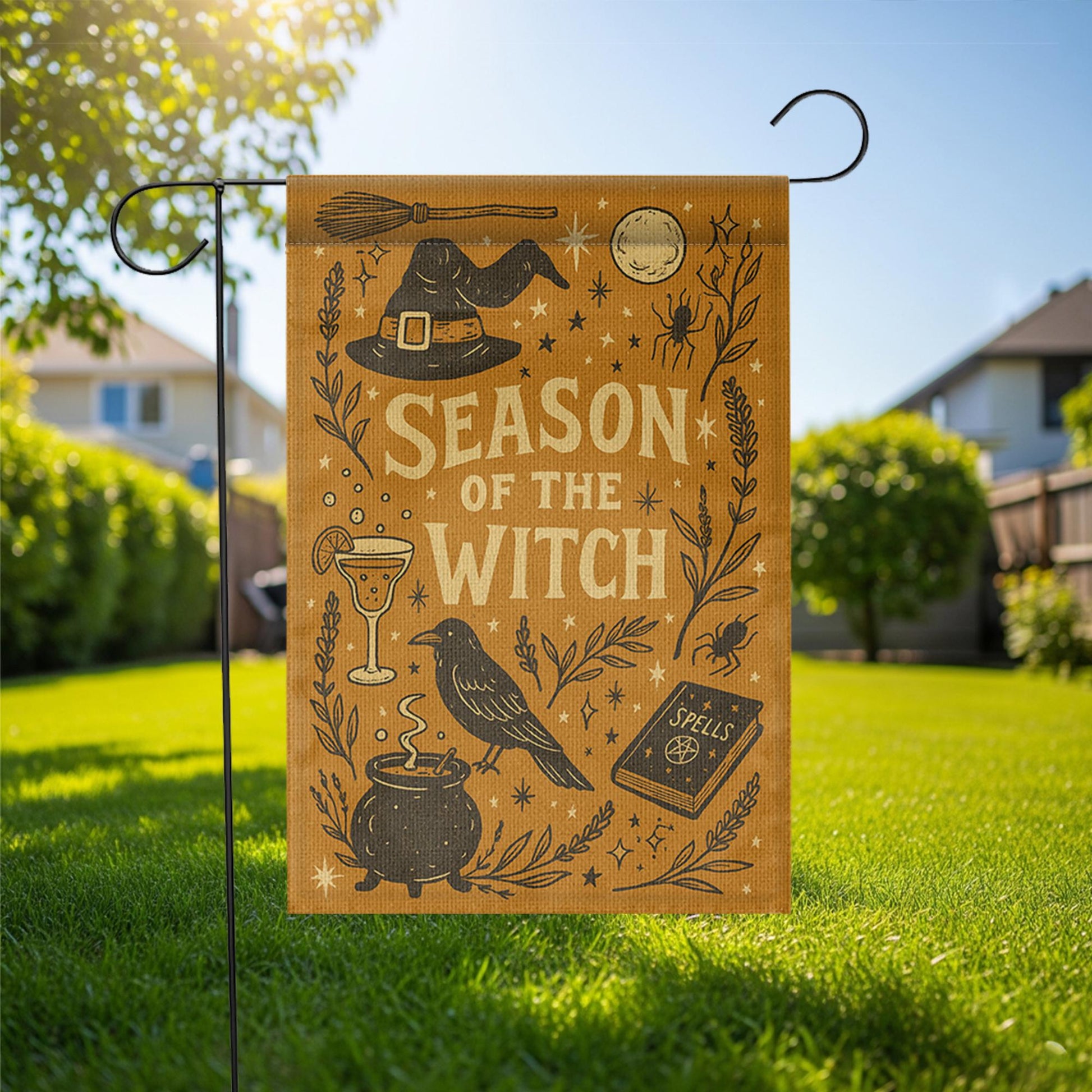 Season of the Witch Garden Flag - Halloween Yard Decor, Spooky Outdoor Banner, Witch Hat Cauldron Ghost Decoration, Fall Porch Sign