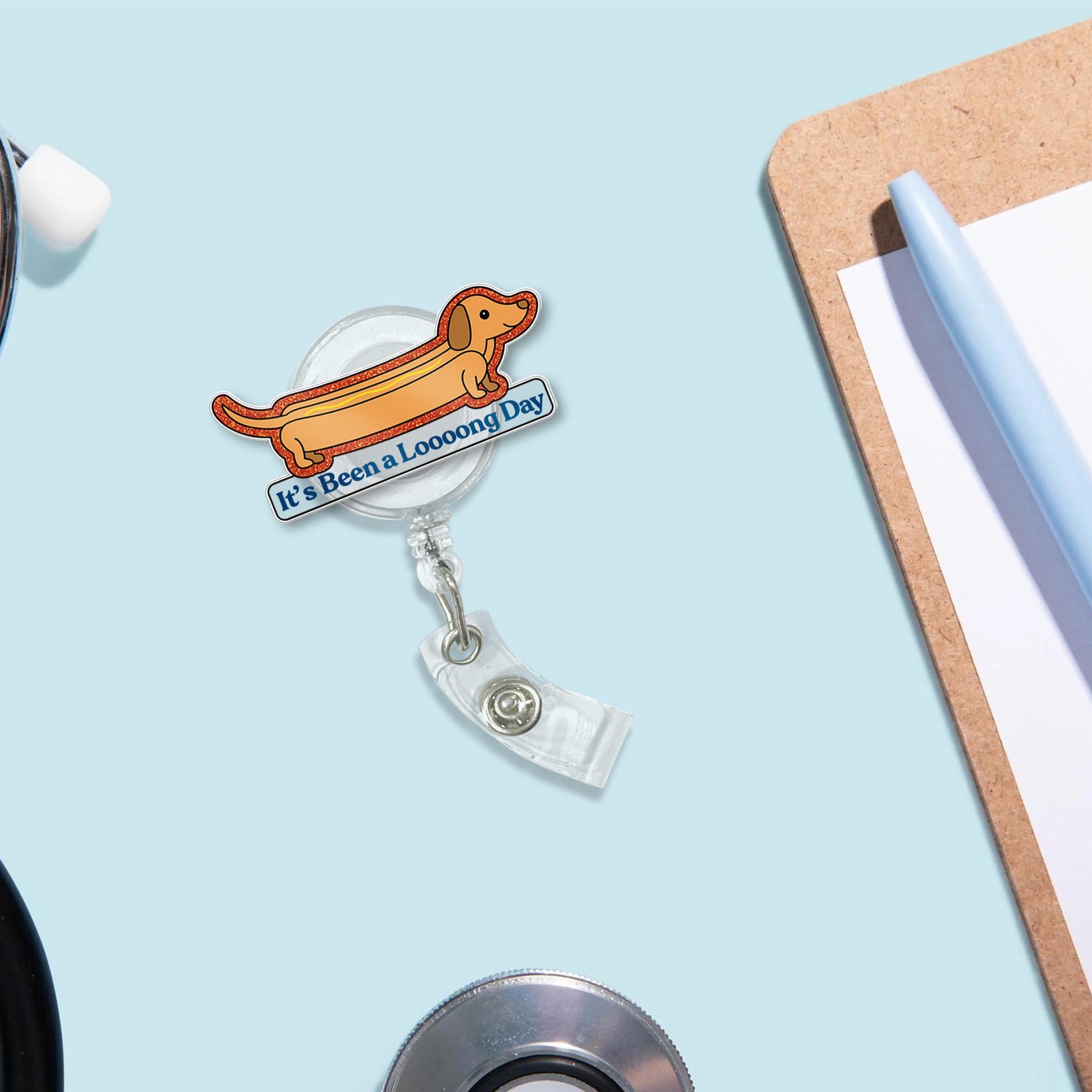 Funny Dachshund Badge Reel, It's Been a Loooong Day ID Holder, Cute Dog Nurse Badge, Wiener Dog Retractable Clip, Vet Tech Gift