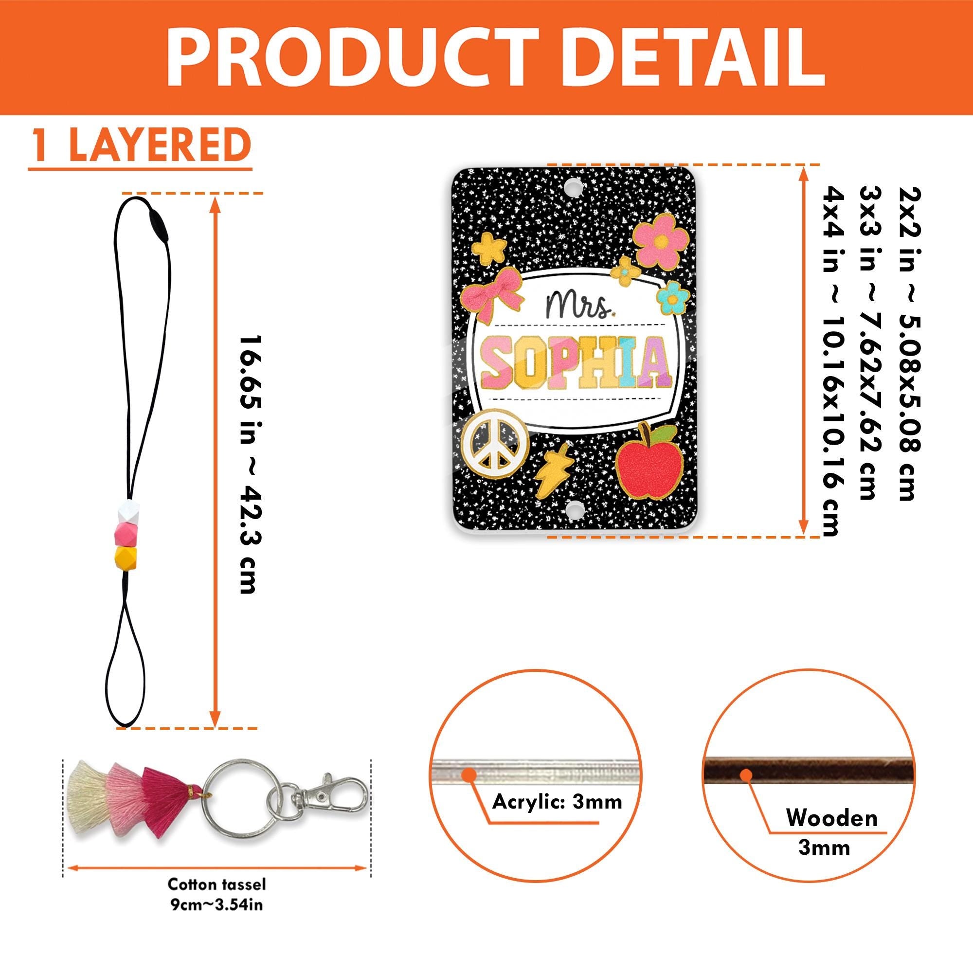 Custom Teacher ID Badge with Beaded Lanyard - Personalized Composition Notebook Style Name Tag, Fun Classroom Gift for Mrs. or Miss