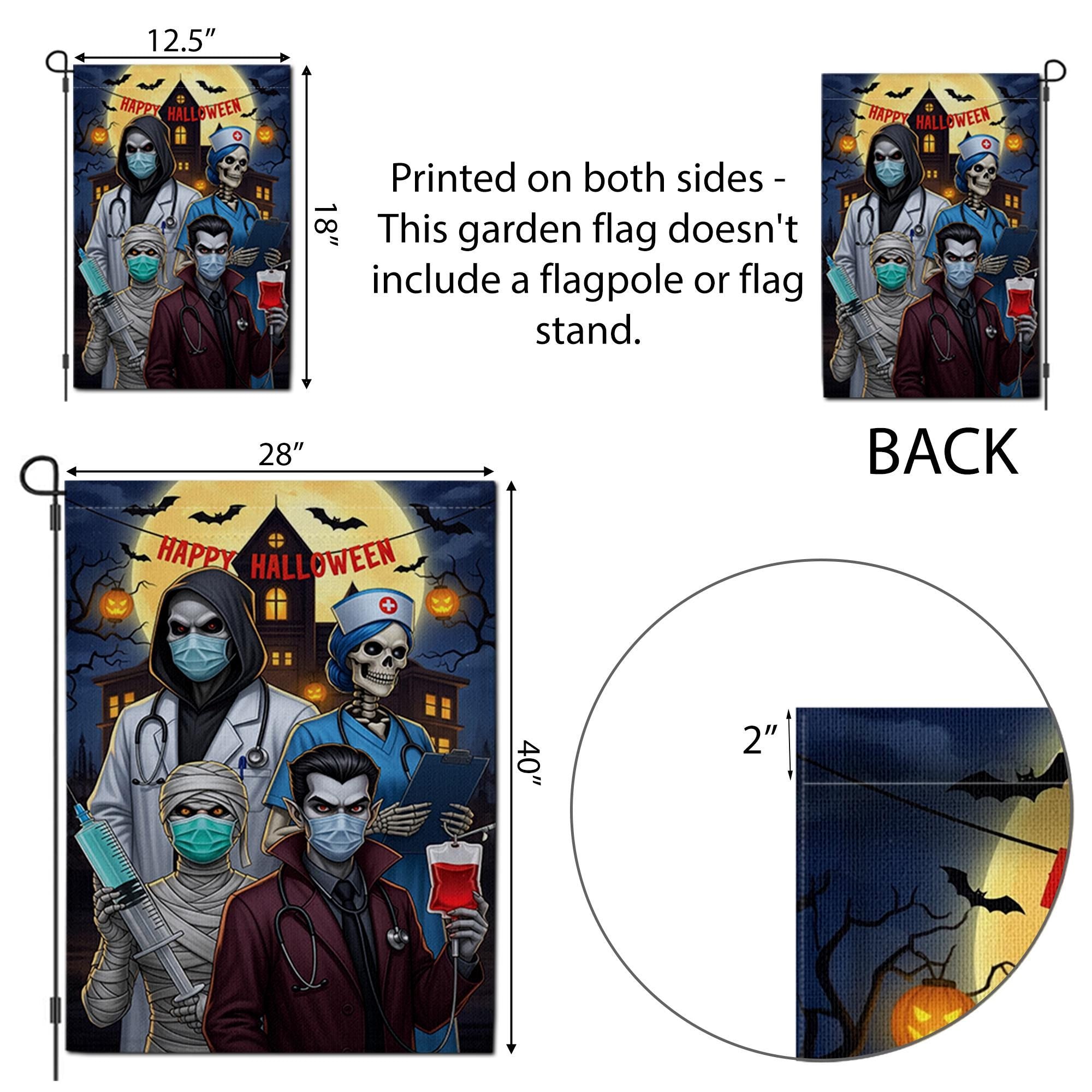 Halloween Medical Garden Flag | Funny Doctor Nurse Vampire Yard Banner | Spooky Healthcare Outdoor Decor | Happy Halloween House Flag