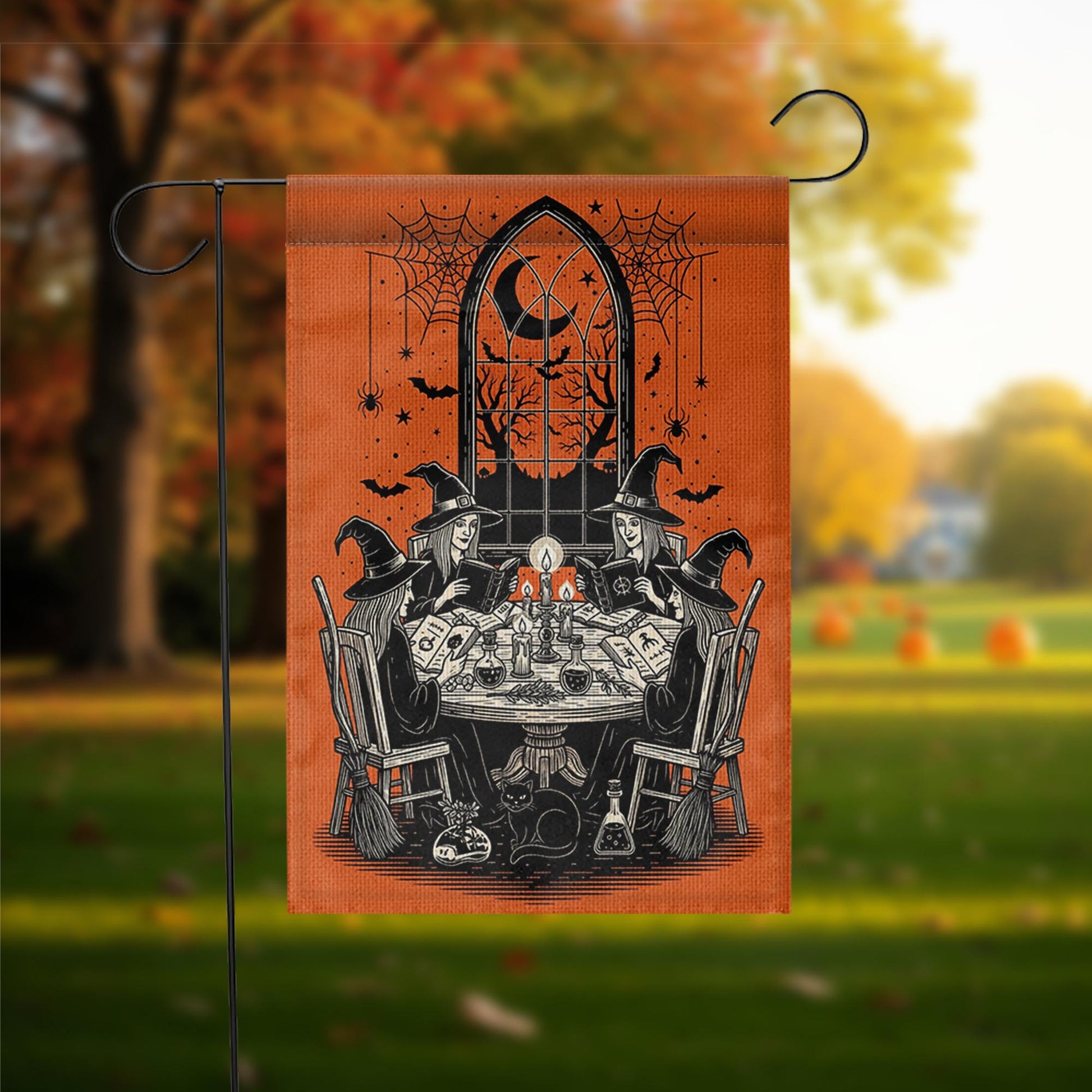 Witch Gathering Garden Flag | Halloween Witch Coven Yard Banner | Spooky Gothic Outdoor Decor | Vintage Witches House Flag