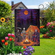 Halloween Camping Garden Flag | Spooky Campfire Skeleton Vampire Yard Banner | Funny Outdoor Fall Decor | Horror Camp House Flag