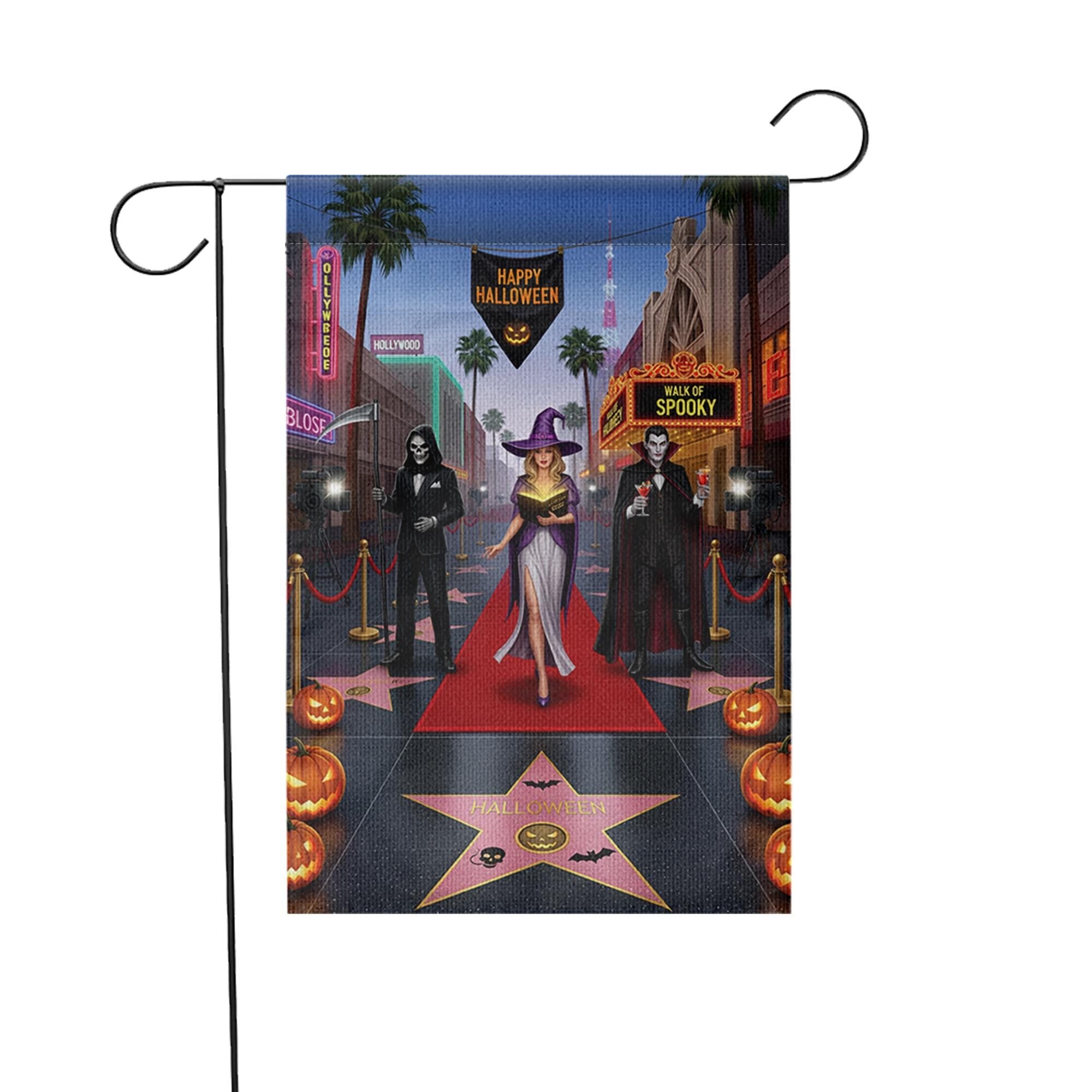Halloween Red Carpet Garden Flag | Spooky Celebrity Witch Yard Banner | Funny Horror Walk of Fame Outdoor Decor | Glam Halloween Flag