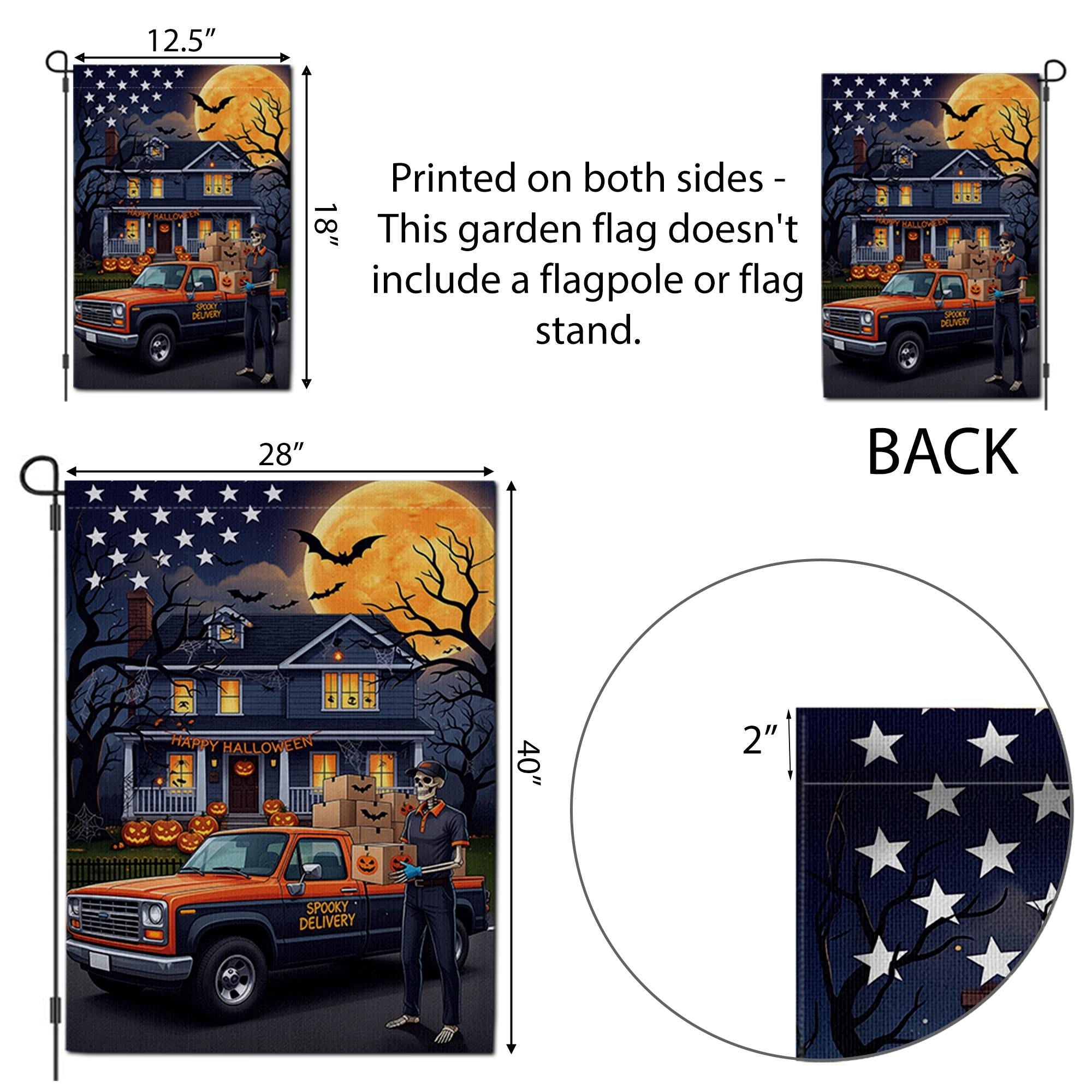Spooky Delivery Halloween Garden Flag | Skeleton Delivery Driver Yard Banner | Funny Holiday House Outdoor Decor | Fall Porch Flag