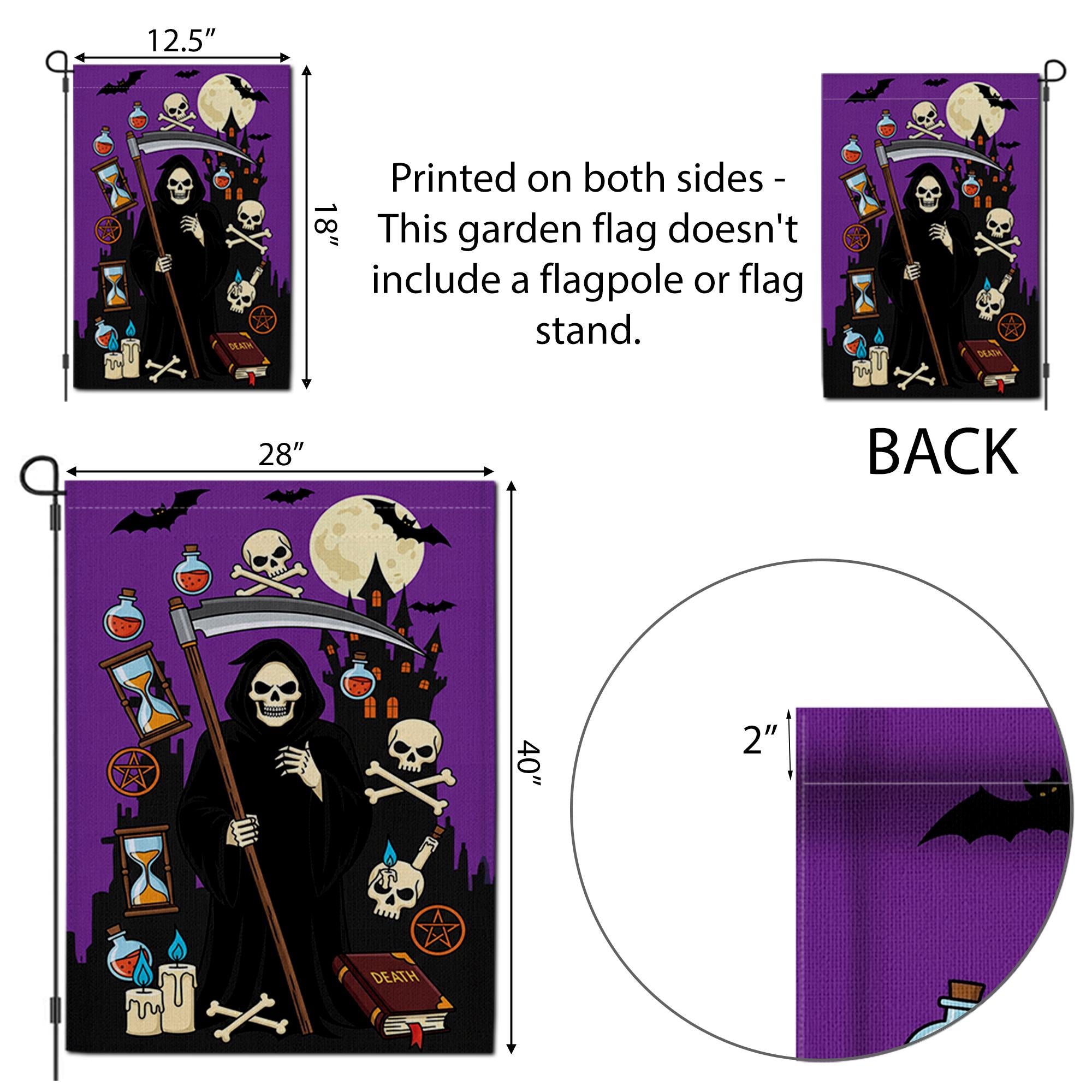 Grim Reaper Halloween Garden Flag | Spooky Skeleton Yard Banner | Gothic Outdoor Holiday Decor | Scary Fall House Flag
