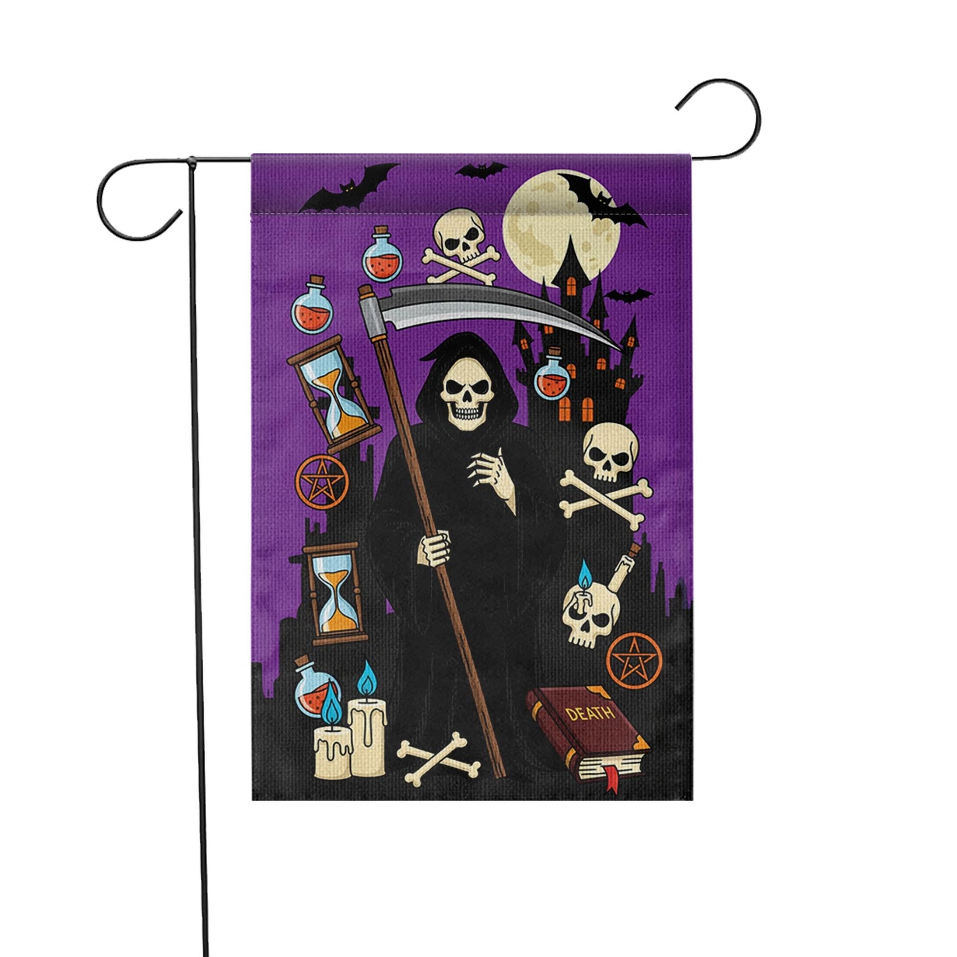 Grim Reaper Halloween Garden Flag | Spooky Skeleton Yard Banner | Gothic Outdoor Holiday Decor | Scary Fall House Flag