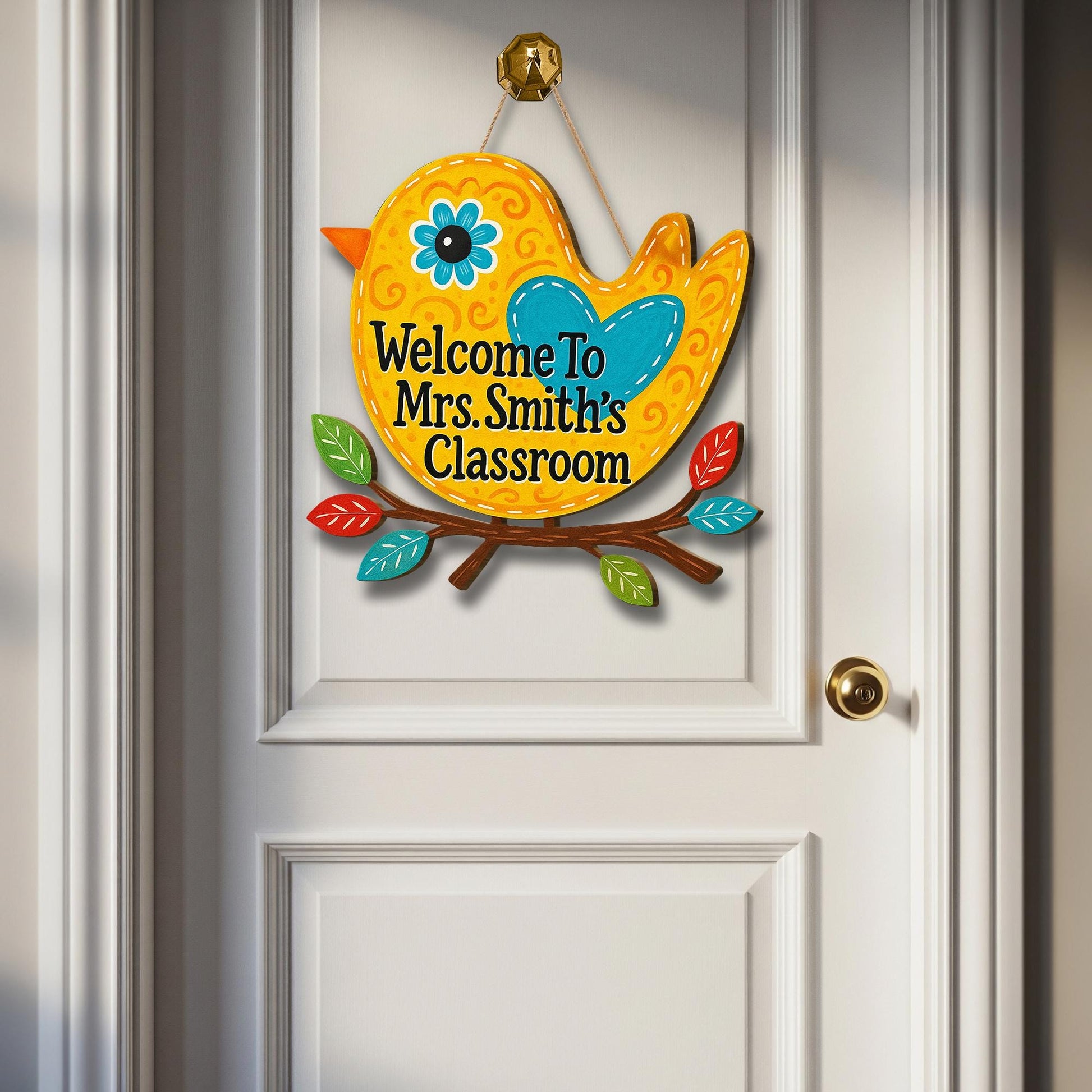 Welcome to Classroom Wooden Sign, Bird Teacher Door Hanger, Colorful Custom Name Plaque, Back to School Classroom Decor Gift