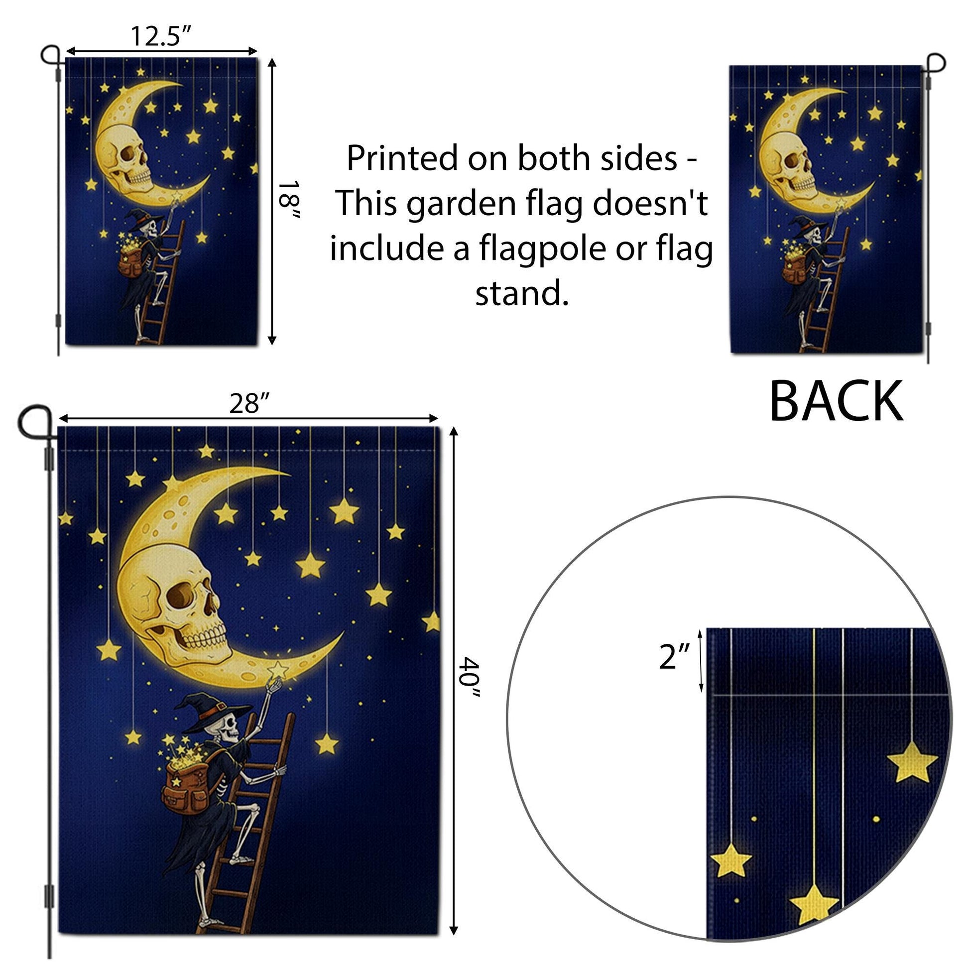 Skeleton Witch Halloween Garden Flag, Moon Skull Starry Night Banner, Spooky Fall Outdoor Yard Decor, Magical Witch Skeleton Sign