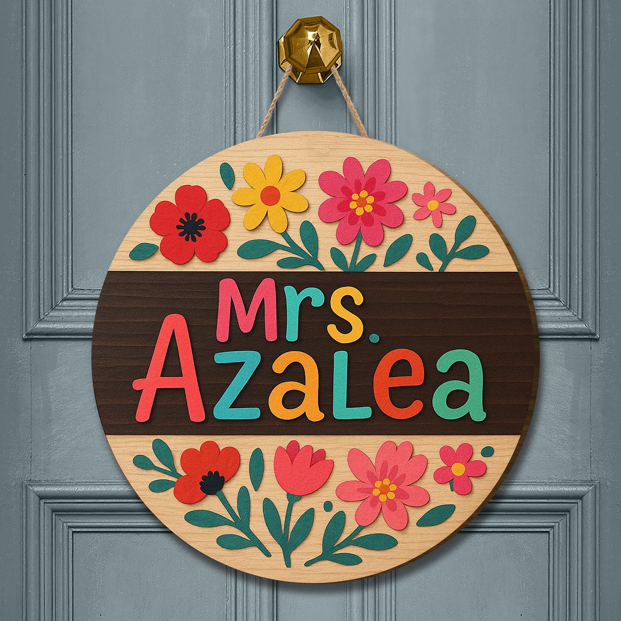 Custom Teacher Door Sign, Floral Round Wooden Name Plaque, Classroom Wall Decor, Back to School Gift, Colorful Educator Hanger