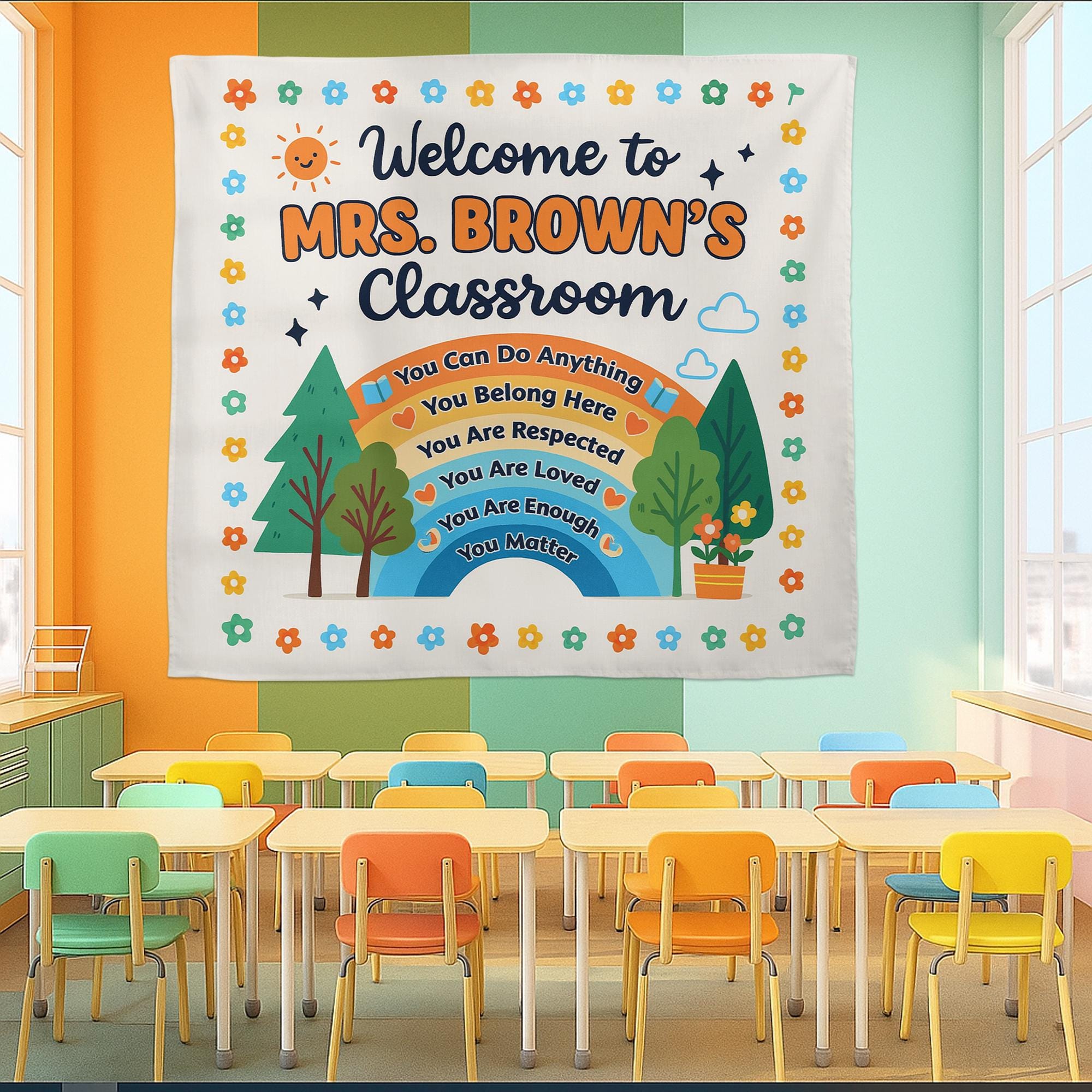 Personalized Teacher Tapestry, Custom Teacher You Are Welcome Banner, Classroom Tapestry Wall Decor, Back To School, Teacher Appreciation