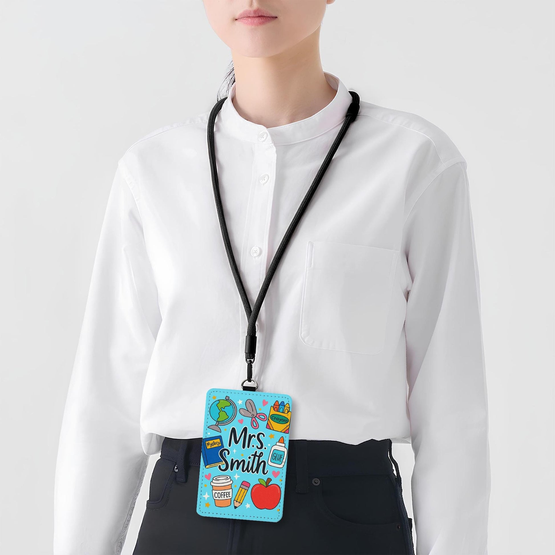 Personalized Teacher Badge Holder, Cute School Supplies ID Card Holder with Name, Custom Lanyard Gift for Teachers, Educator, Back To School