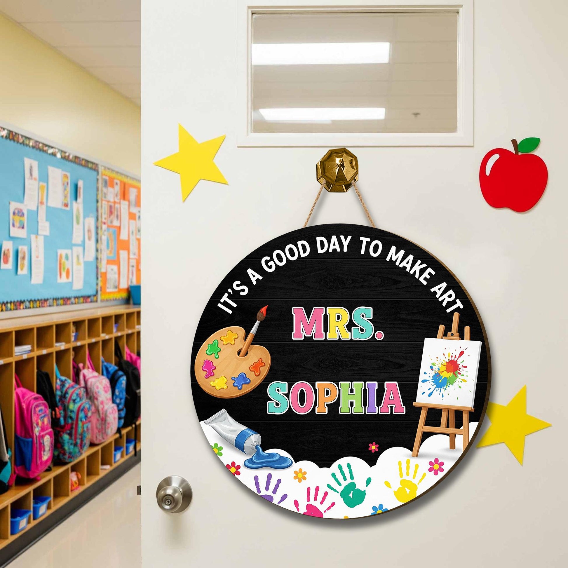 It's a Good Day to Make Art Door Sign – Personalized Art Teacher Classroom Decor with Name – Custom Round Art Room Sign, Art Class Decor