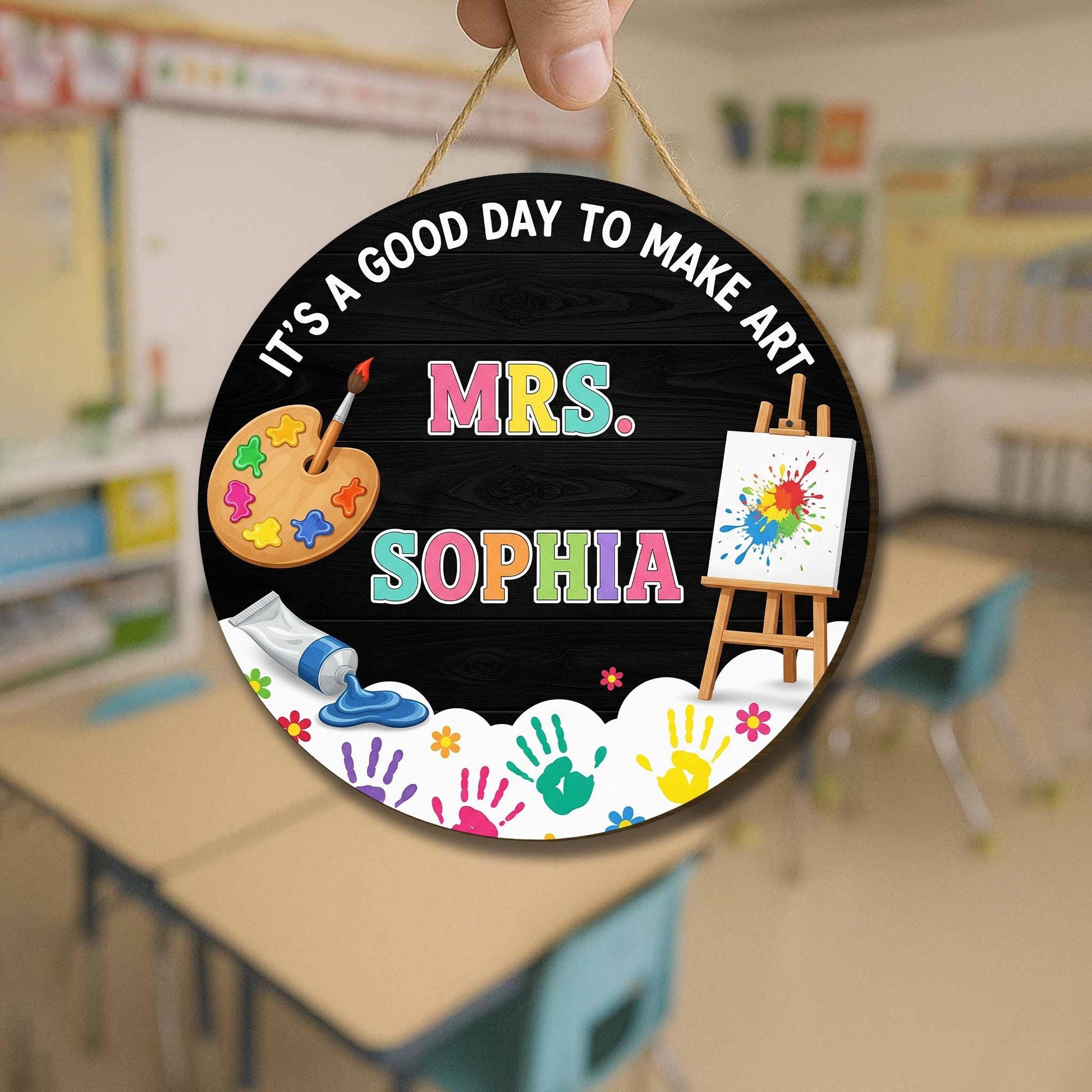 It's a Good Day to Make Art Door Sign – Personalized Art Teacher Classroom Decor with Name – Custom Round Art Room Sign, Art Class Decor