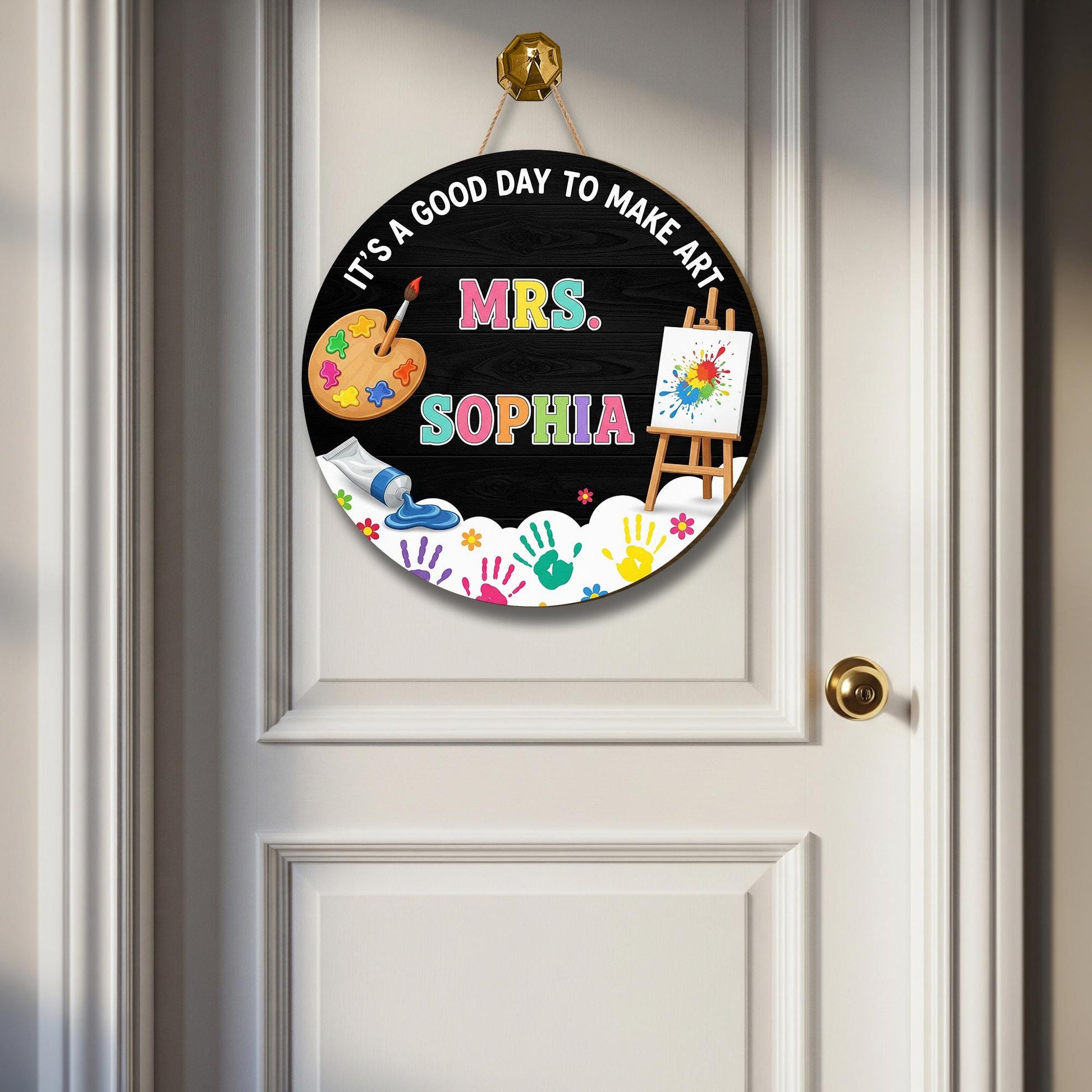 It's a Good Day to Make Art Door Sign – Personalized Art Teacher Classroom Decor with Name – Custom Round Art Room Sign, Art Class Decor
