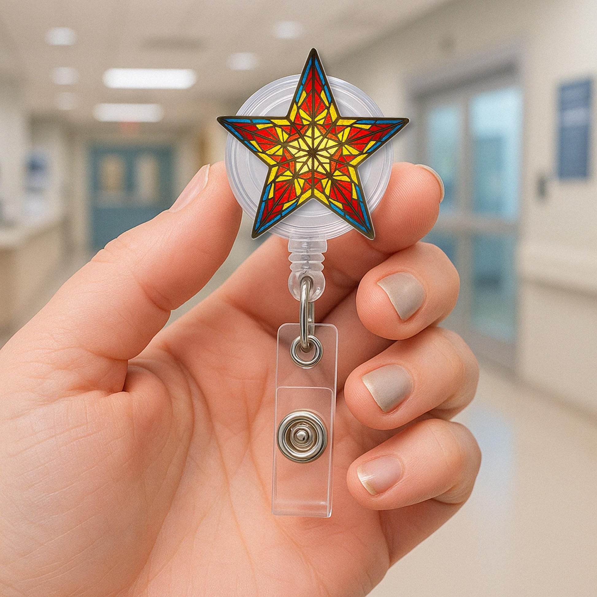 Filipino christmas Star Badge Reel, Retractable ID Holder, Colorful Star Nurse Badge, Unique Work Accessory, Lanyard Reel Gift