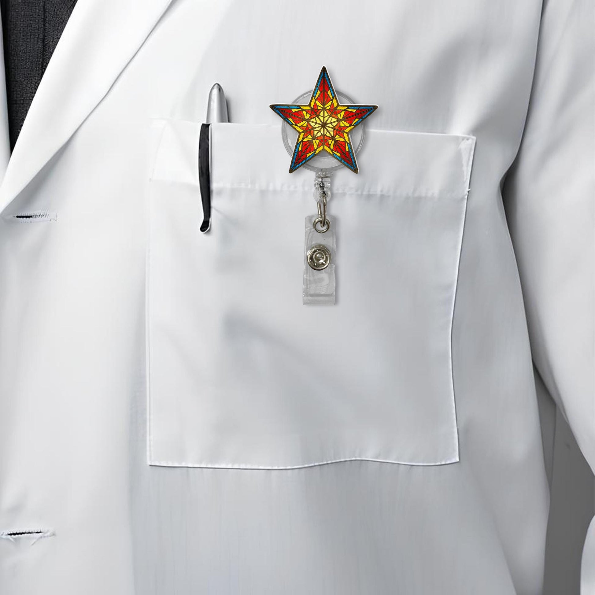 Filipino christmas Star Badge Reel, Retractable ID Holder, Colorful Star Nurse Badge, Unique Work Accessory, Lanyard Reel Gift