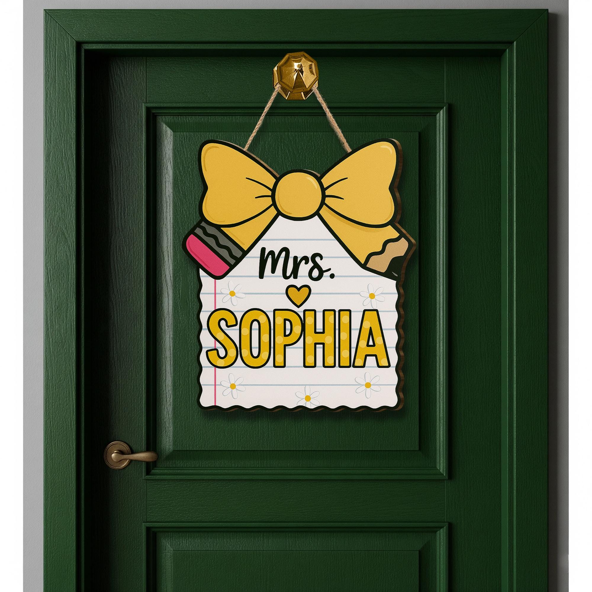 Coquette Teacher Door Sign - Personalized Pencil Name Plaque - Back to School Classroom Decor - Cute Custom Sign for Teachers