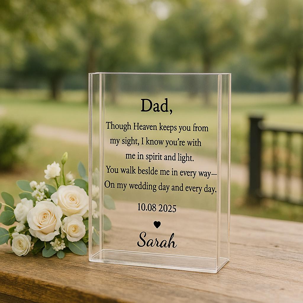 Wedding Memorial Book Vase, Dad in Heaven Gift, Personalized Acrylic Flower Holder, In Memory of Dad Sign, Bride Remembrance , Reserved Vase