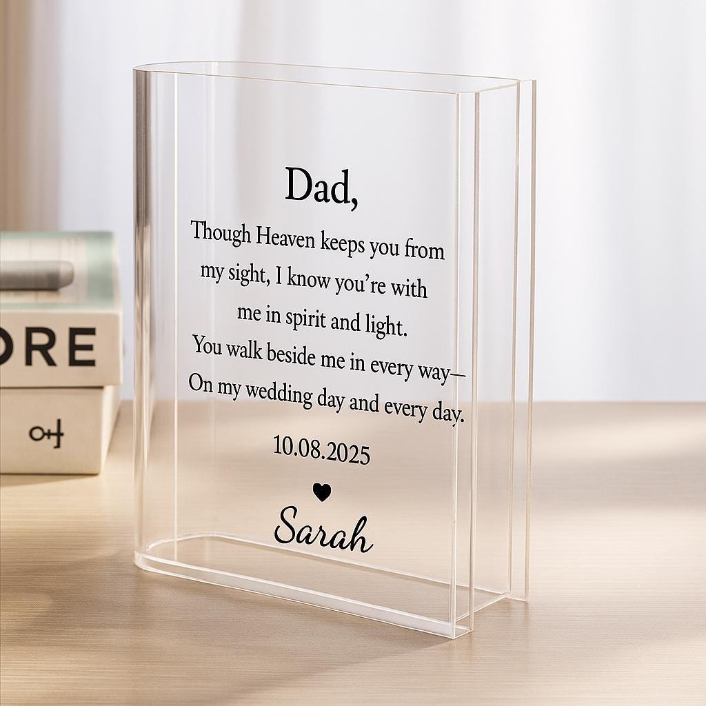 Wedding Memorial Book Vase, Dad in Heaven Gift, Personalized Acrylic Flower Holder, In Memory of Dad Sign, Bride Remembrance , Reserved Vase