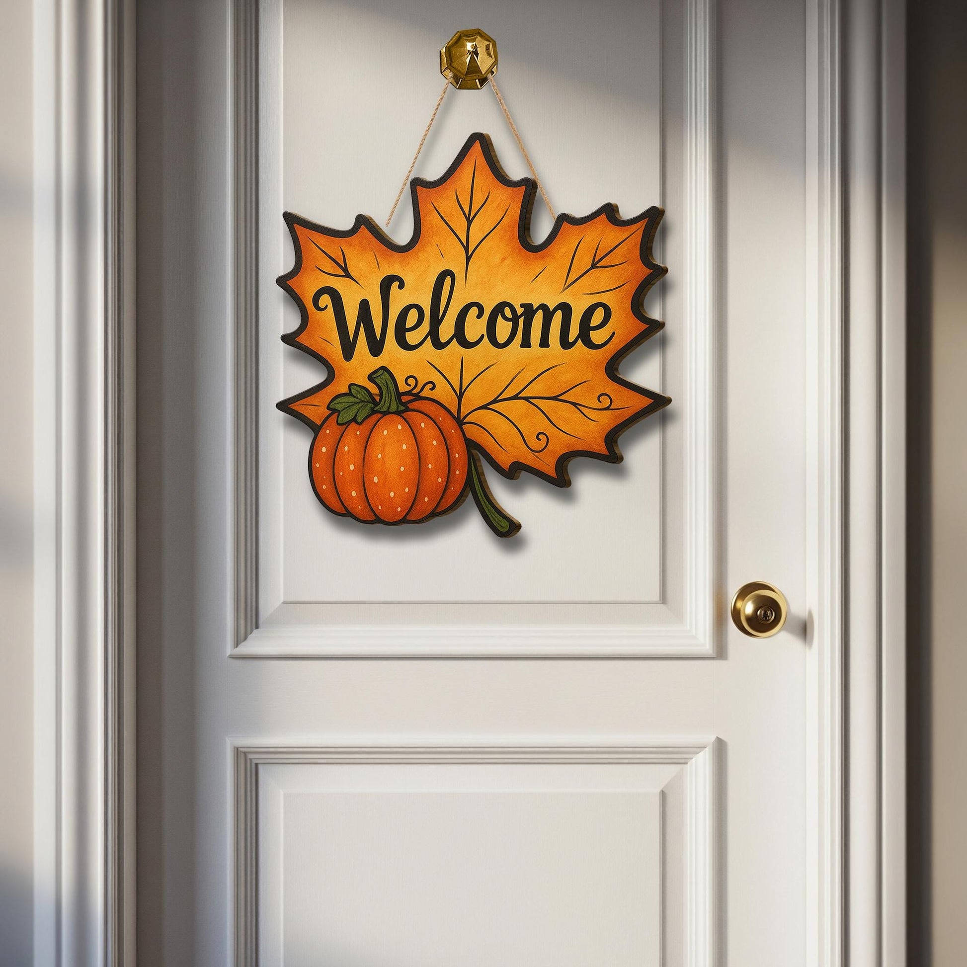 3D Wooden Welcome Sign, Fall Leaf Door Hanger with Pumpkin, Autumn Front Porch Decor, Rustic Seasonal Wall Art, Thanksgiving Sign