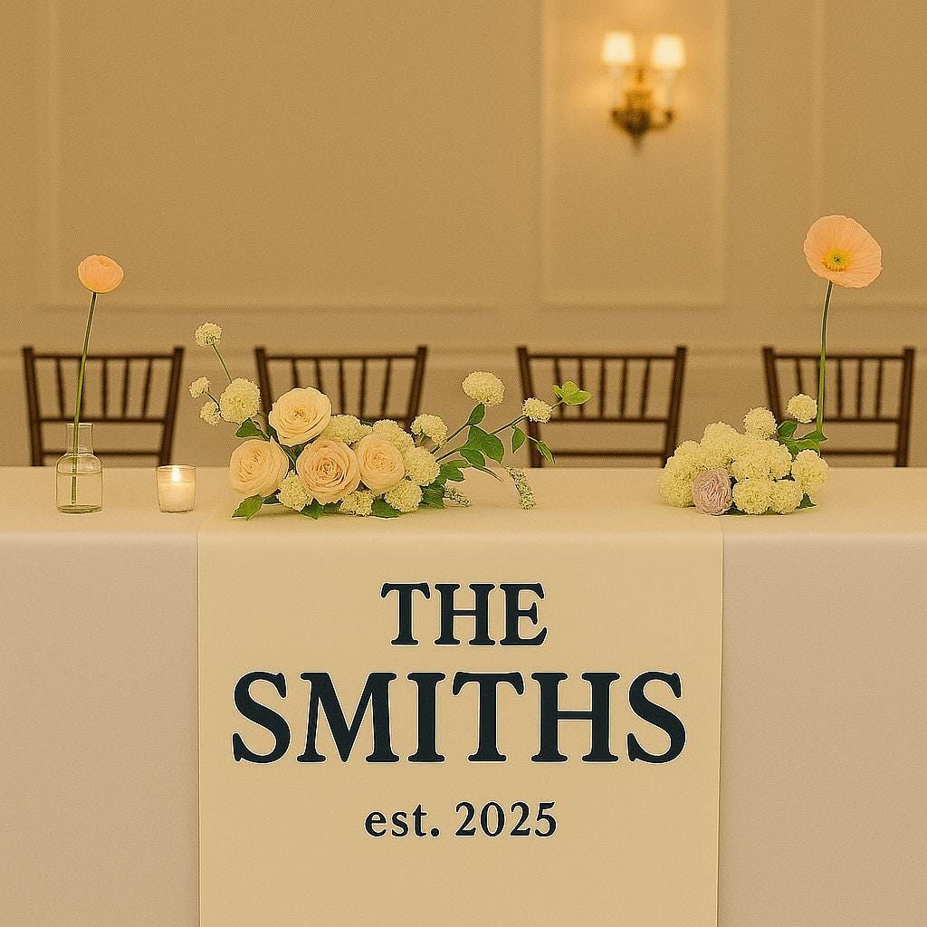 Custom Wedding Table Sign - Personalized Head Table Banner with Last Name & Est. Year - Elegant Reception Decor for Newlyweds