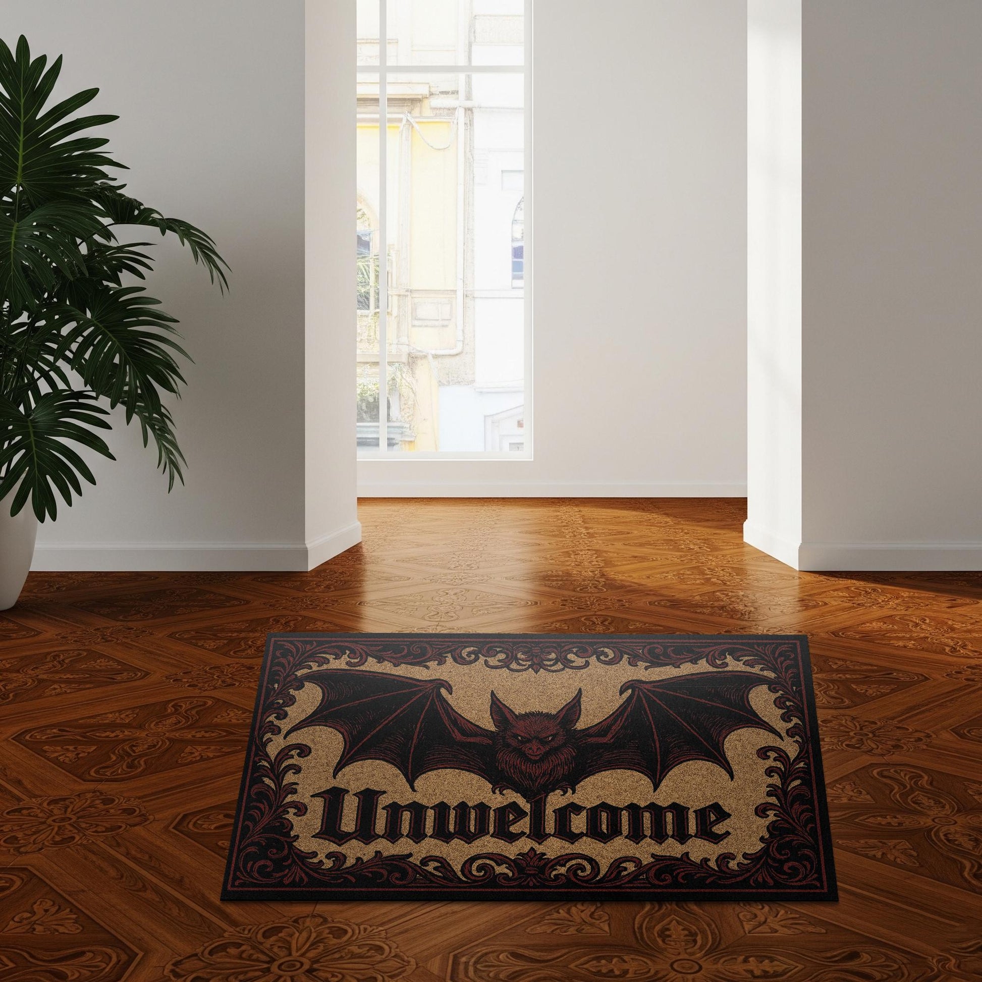 Gothic Unwelcome Doormat - gothic Bat Halloween Welcome Mat - Spooky Front Door Decor for Goth, Horror, or Haunted Home Entry