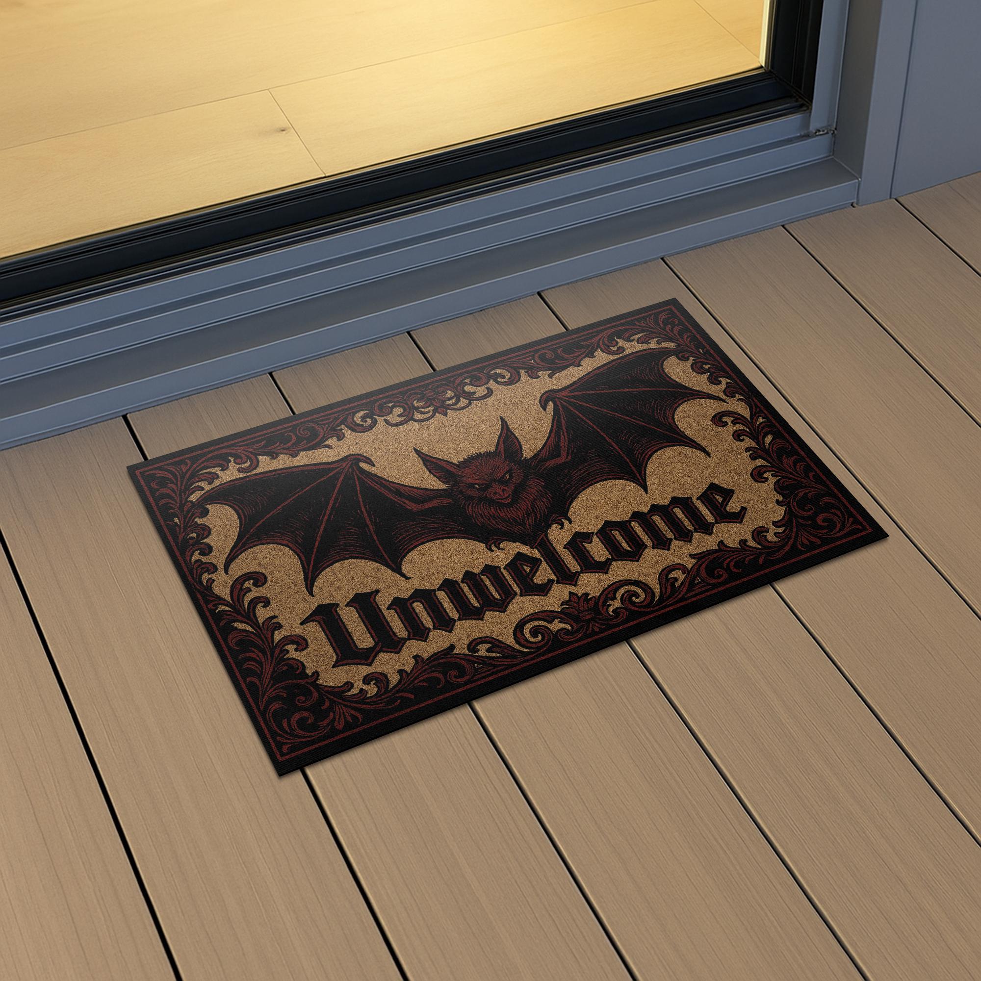 Gothic Unwelcome Doormat - gothic Bat Halloween Welcome Mat - Spooky Front Door Decor for Goth, Horror, or Haunted Home Entry