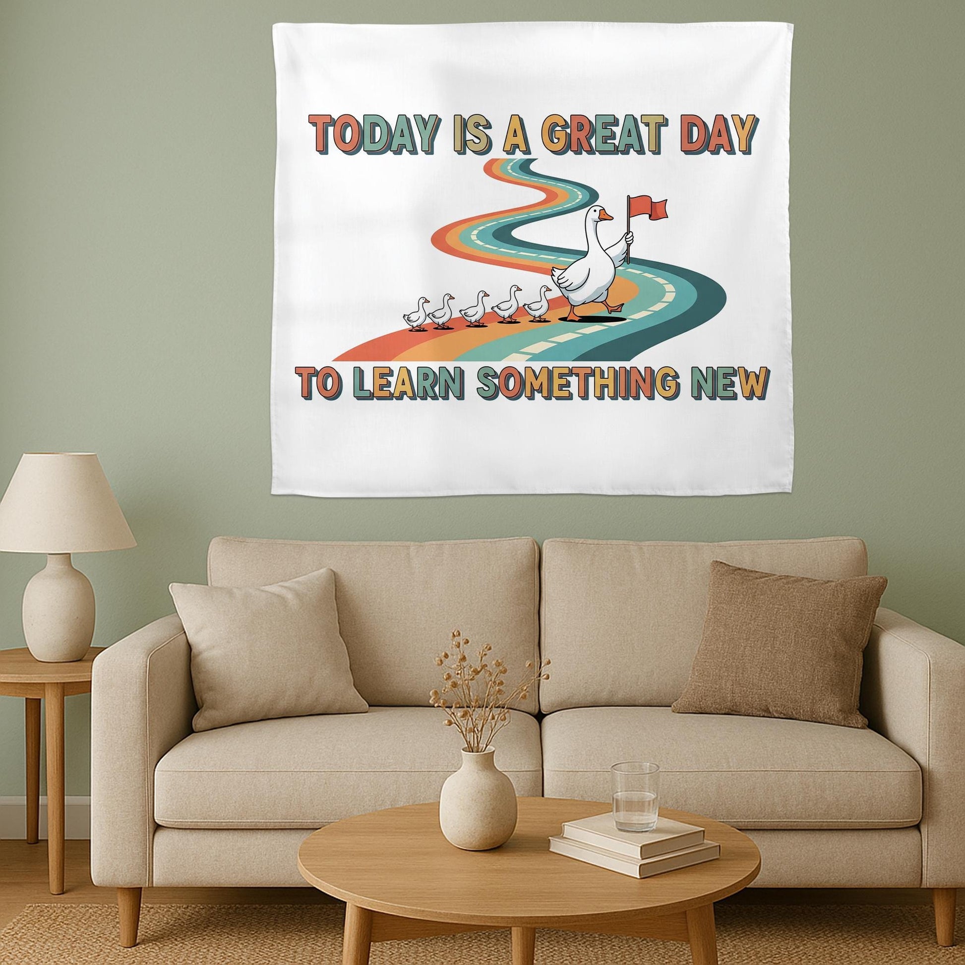 Today Is a Great Day to Learn Something New Goose Classroom Tapestry – Cute Teacher Wall Decor, Inspirational School Banner