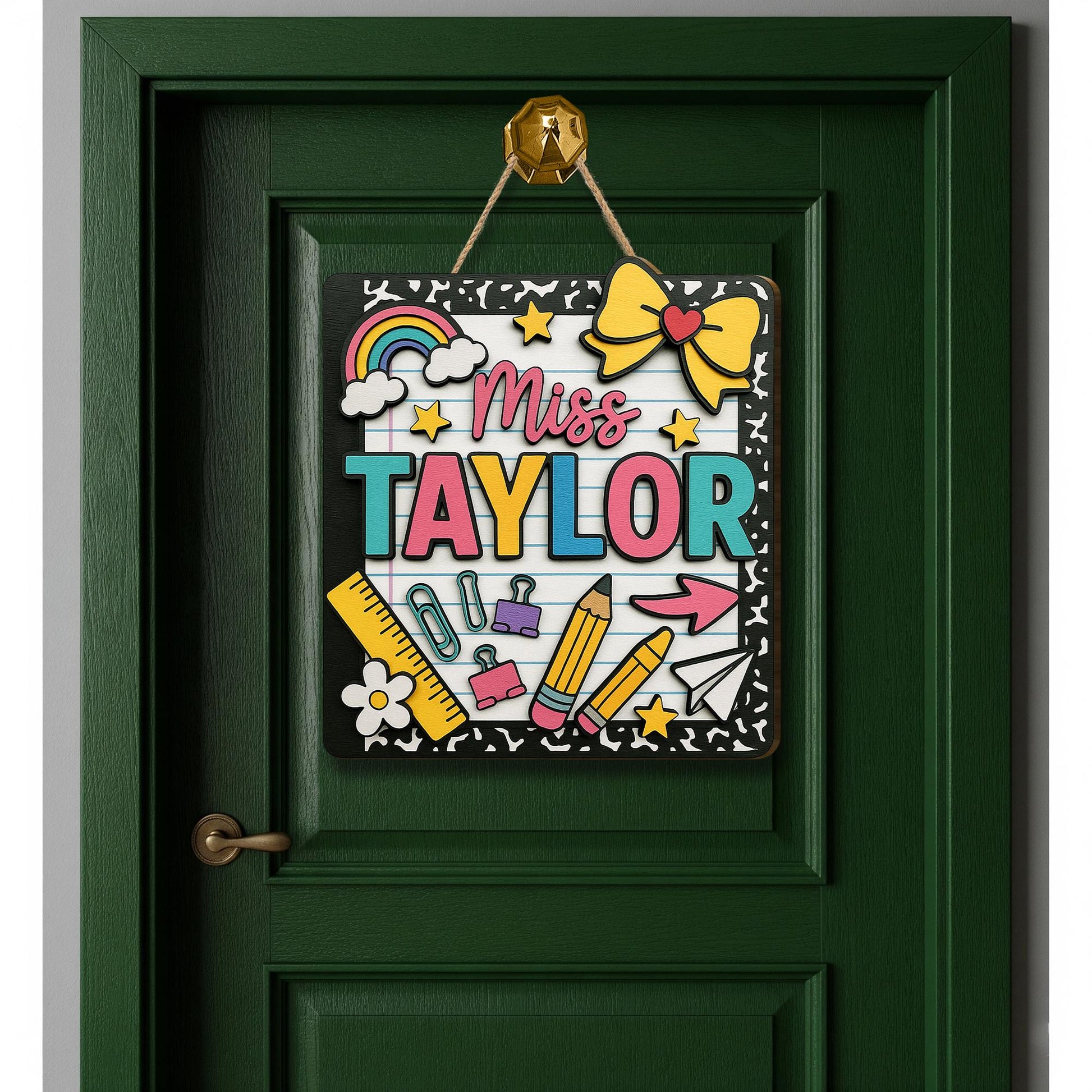 Personalized Teacher Door Sign, 3D Wooden Classroom Decor, Back to School Gift, Custom Name Teacher Sign, Cute School Door Hanger