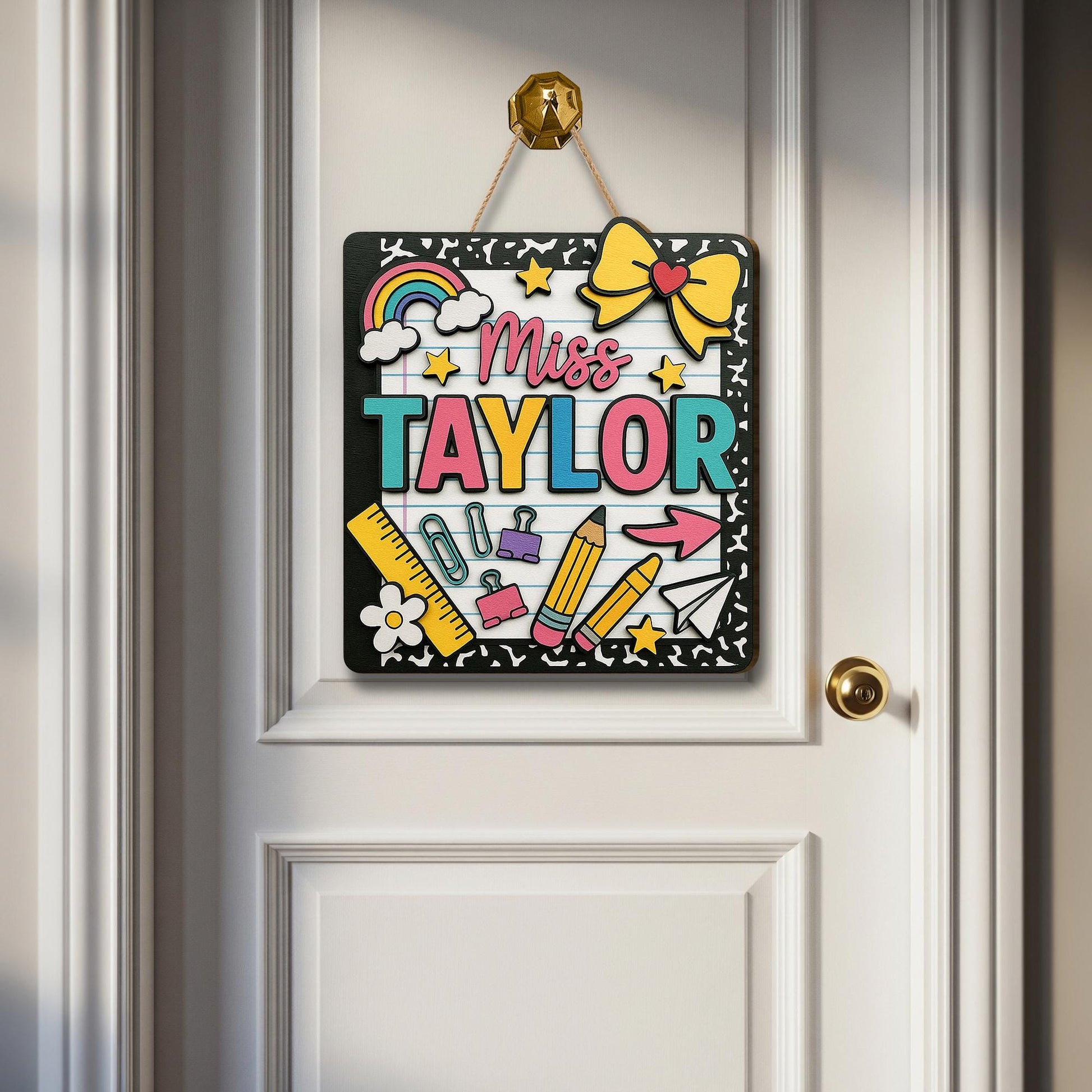 Personalized Teacher Door Sign, 3D Wooden Classroom Decor, Back to School Gift, Custom Name Teacher Sign, Cute School Door Hanger