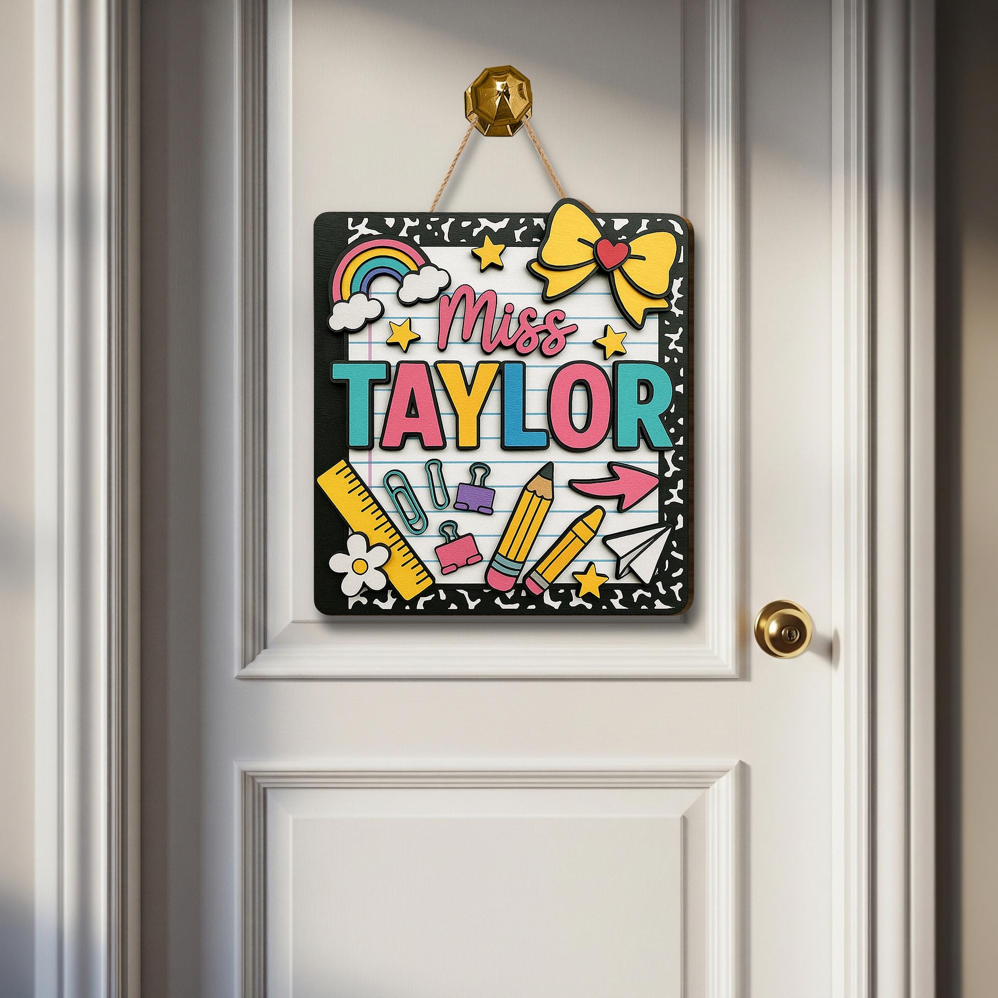 Personalized Teacher Door Sign, 3D Wooden Classroom Decor, Back to School Gift, Custom Name Teacher Sign, Cute School Door Hanger