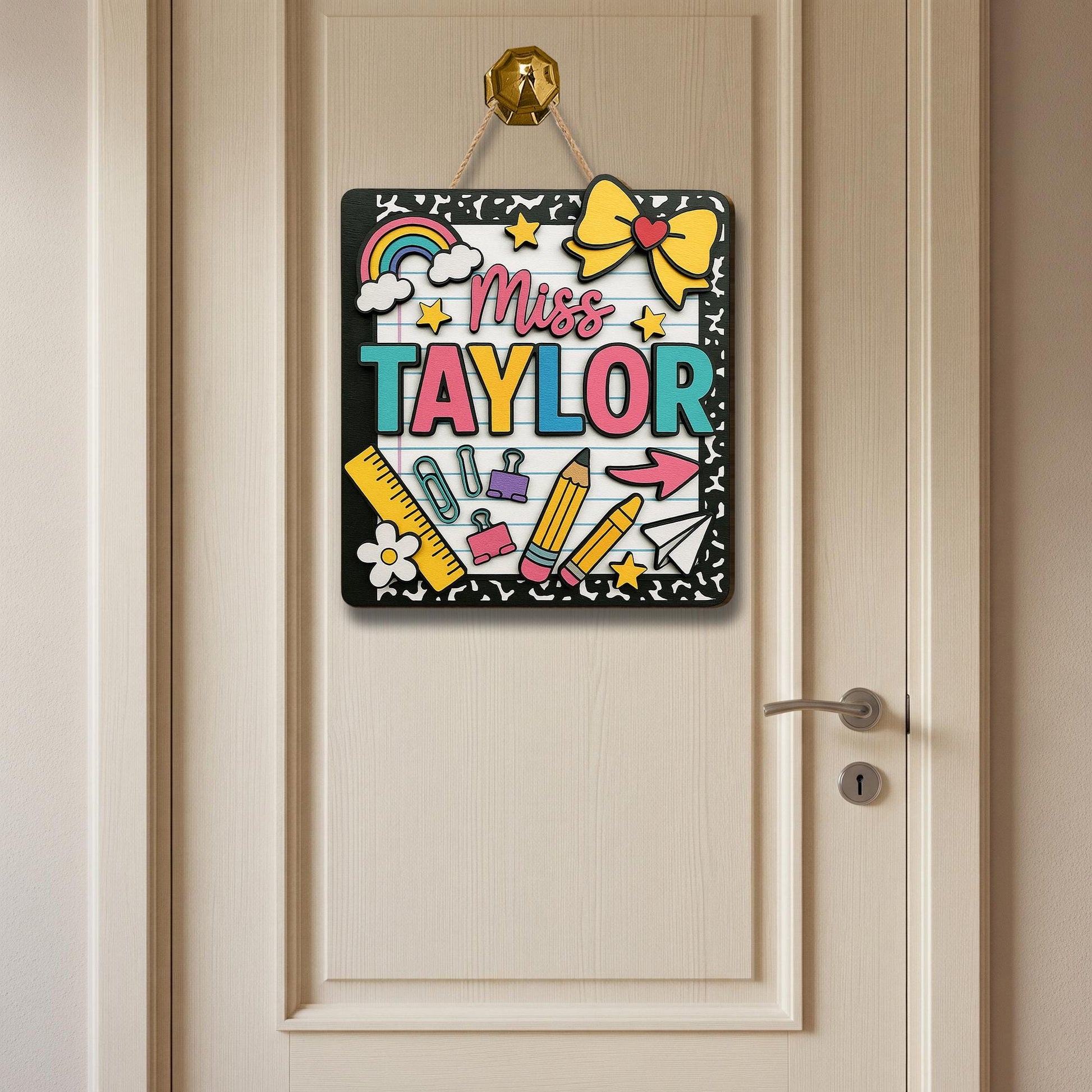 Personalized Teacher Door Sign, 3D Wooden Classroom Decor, Back to School Gift, Custom Name Teacher Sign, Cute School Door Hanger