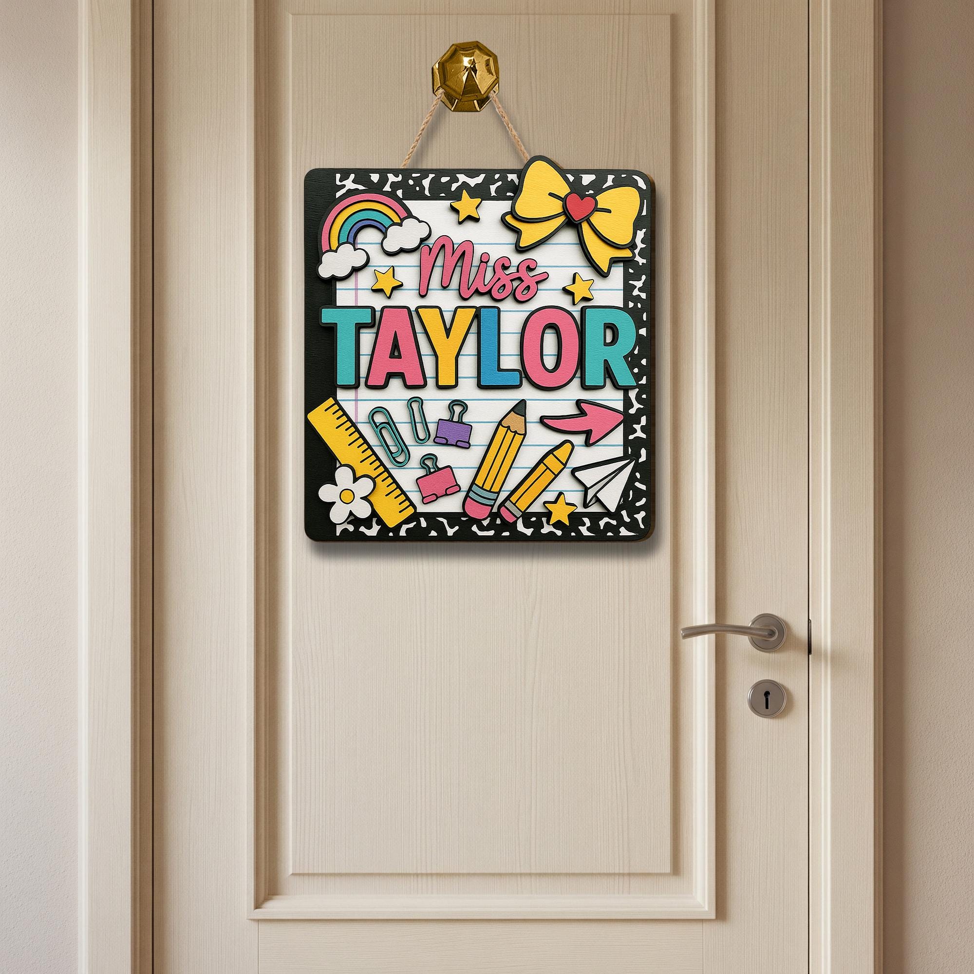 Personalized Teacher Door Sign, 3D Wooden Classroom Decor, Back to School Gift, Custom Name Teacher Sign, Cute School Door Hanger
