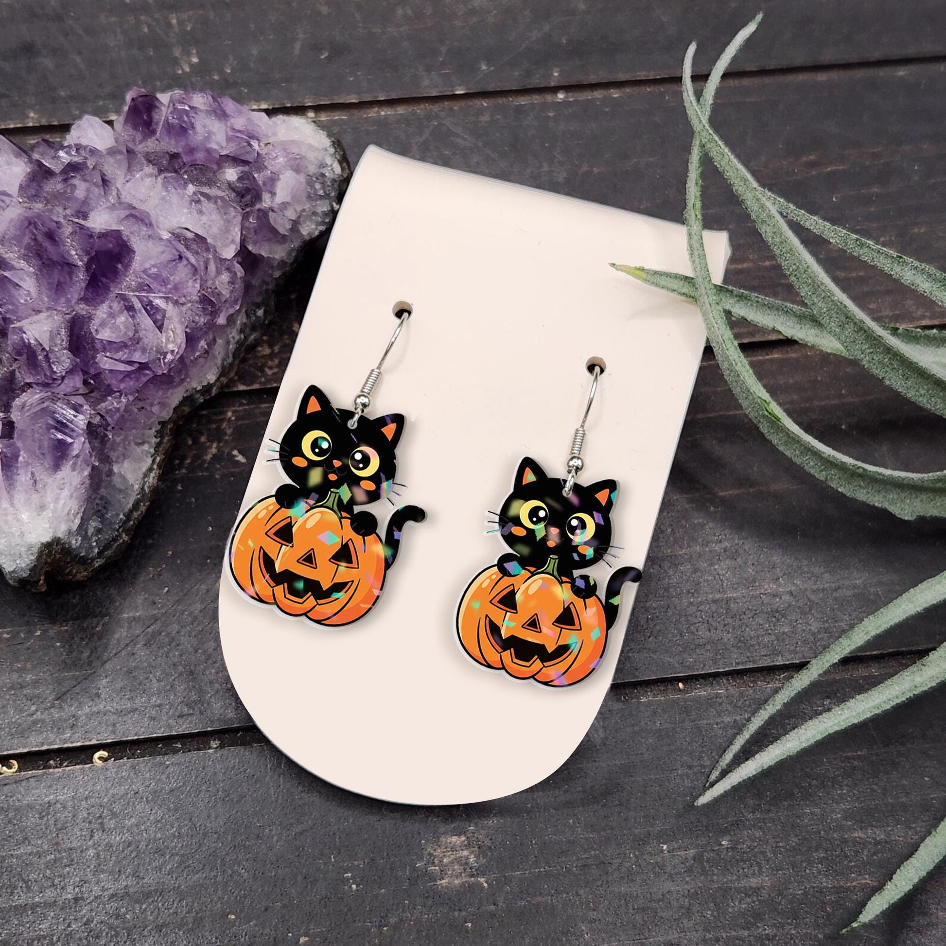 Cute Black Cat Pumpkin Earrings – Halloween Dangle Earrings, Spooky Fall Jewelry, Cat Lover Gift, Trick or Treat Accessories, Fall Earrings