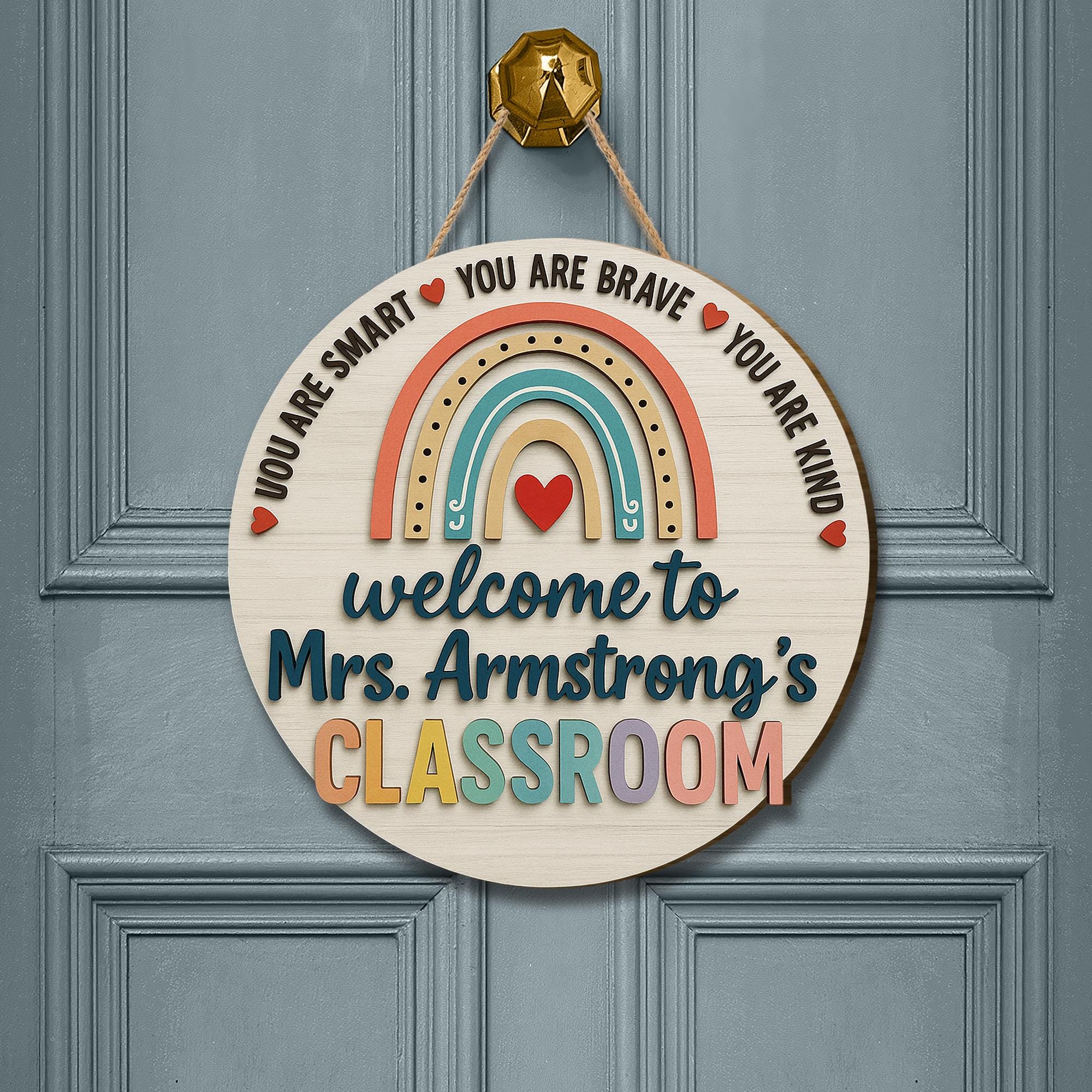 Welcome Classroom Door Sign, 3D Wooden Teacher Sign, Rainbow Back to School Decor, Custom Name Classroom Hanger, Teacher Gift Idea