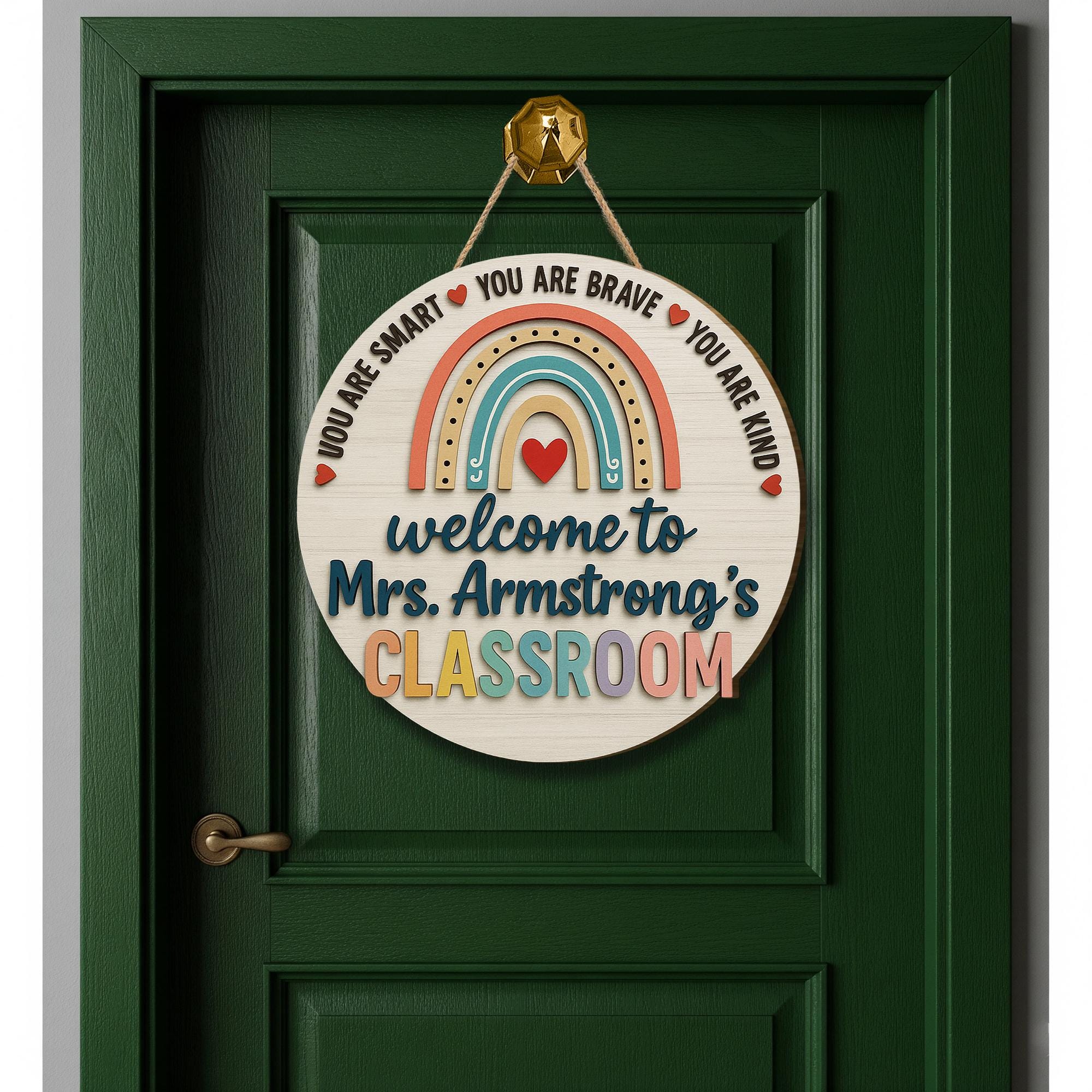 Welcome Classroom Door Sign, 3D Wooden Teacher Sign, Rainbow Back to School Decor, Custom Name Classroom Hanger, Teacher Gift Idea