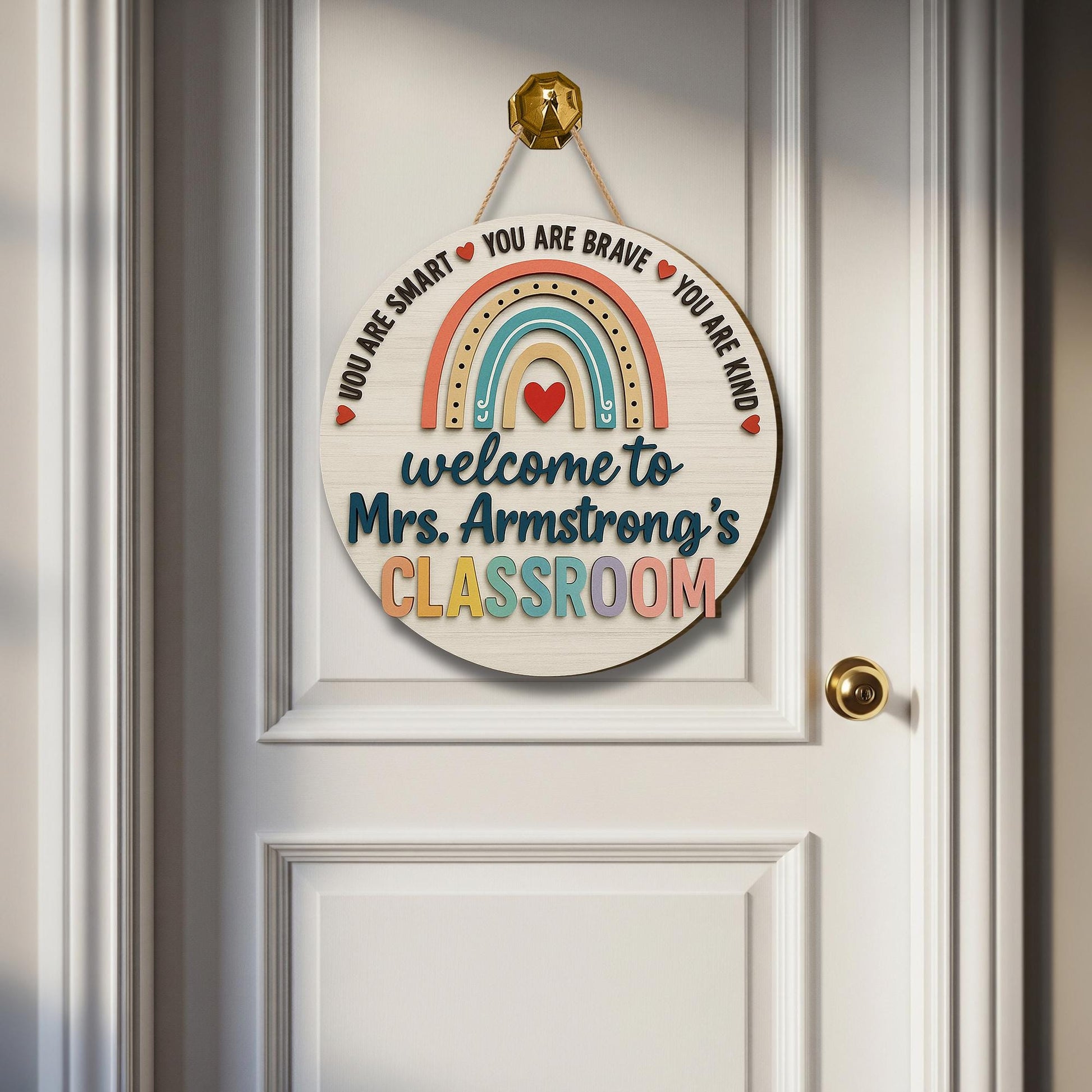 Welcome Classroom Door Sign, 3D Wooden Teacher Sign, Rainbow Back to School Decor, Custom Name Classroom Hanger, Teacher Gift Idea