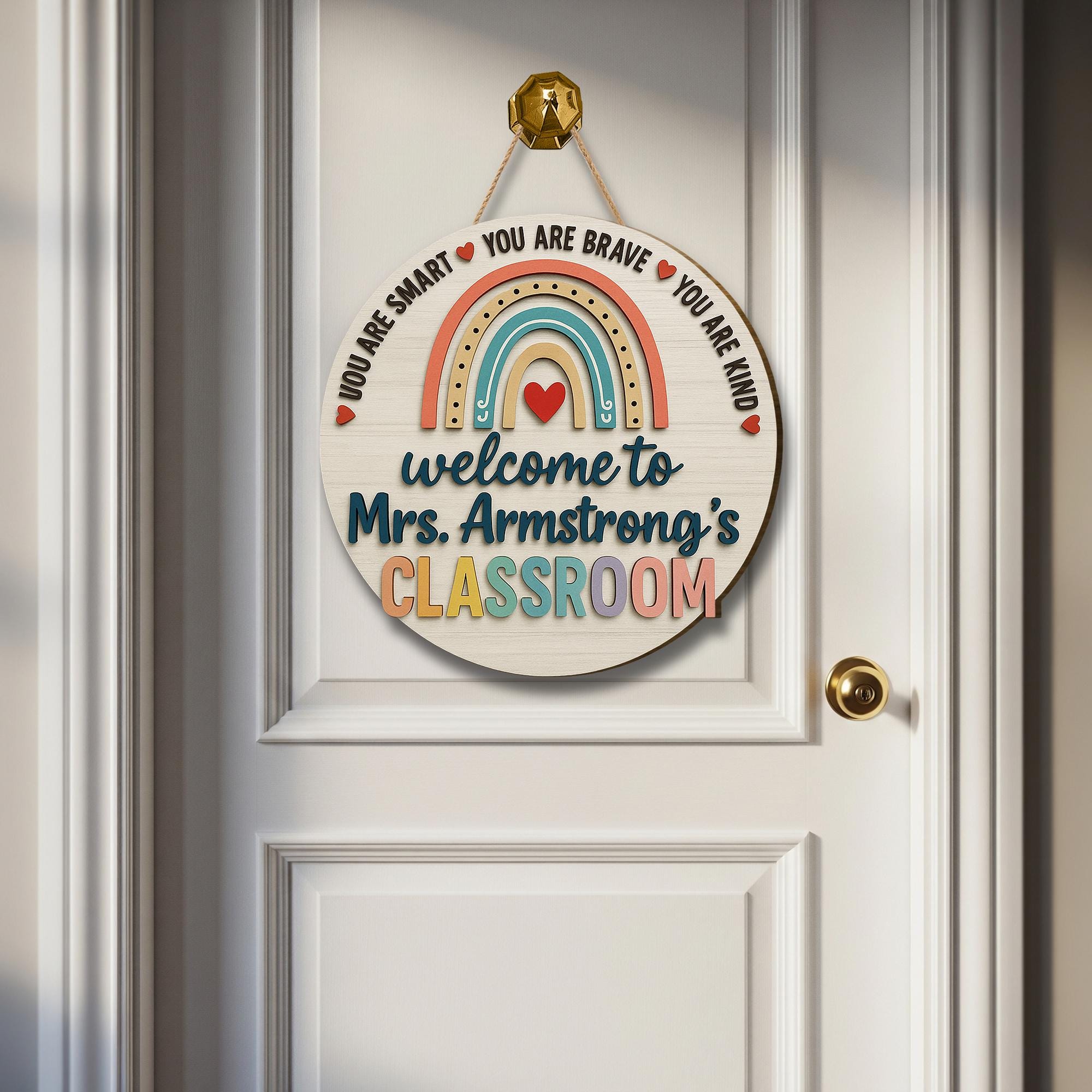Welcome Classroom Door Sign, 3D Wooden Teacher Sign, Rainbow Back to School Decor, Custom Name Classroom Hanger, Teacher Gift Idea