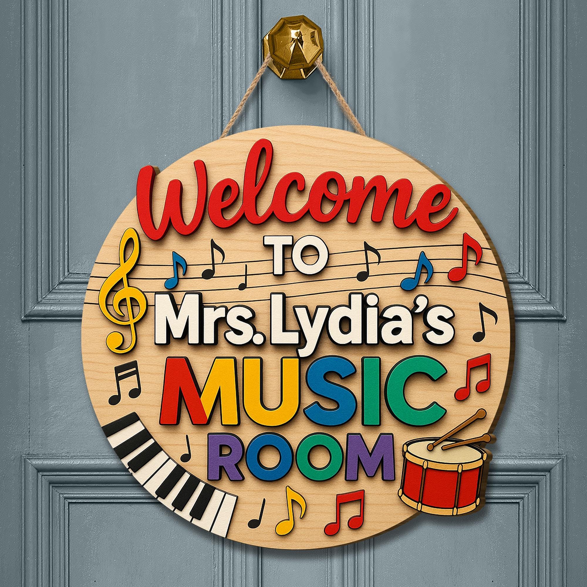 Welcome to Music Room Sign, 3D Wooden Teacher Door Hanger, Custom Classroom Decor, Music Teacher Gift, Piano Drum Note Wall Art