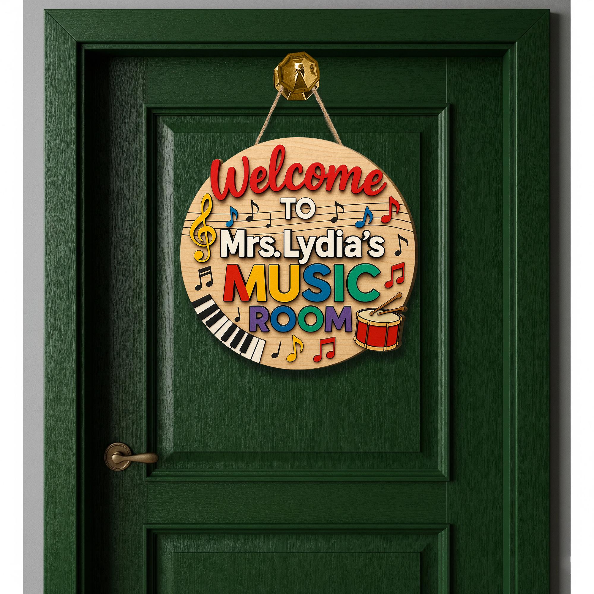 Welcome to Music Room Sign, 3D Wooden Teacher Door Hanger, Custom Classroom Decor, Music Teacher Gift, Piano Drum Note Wall Art