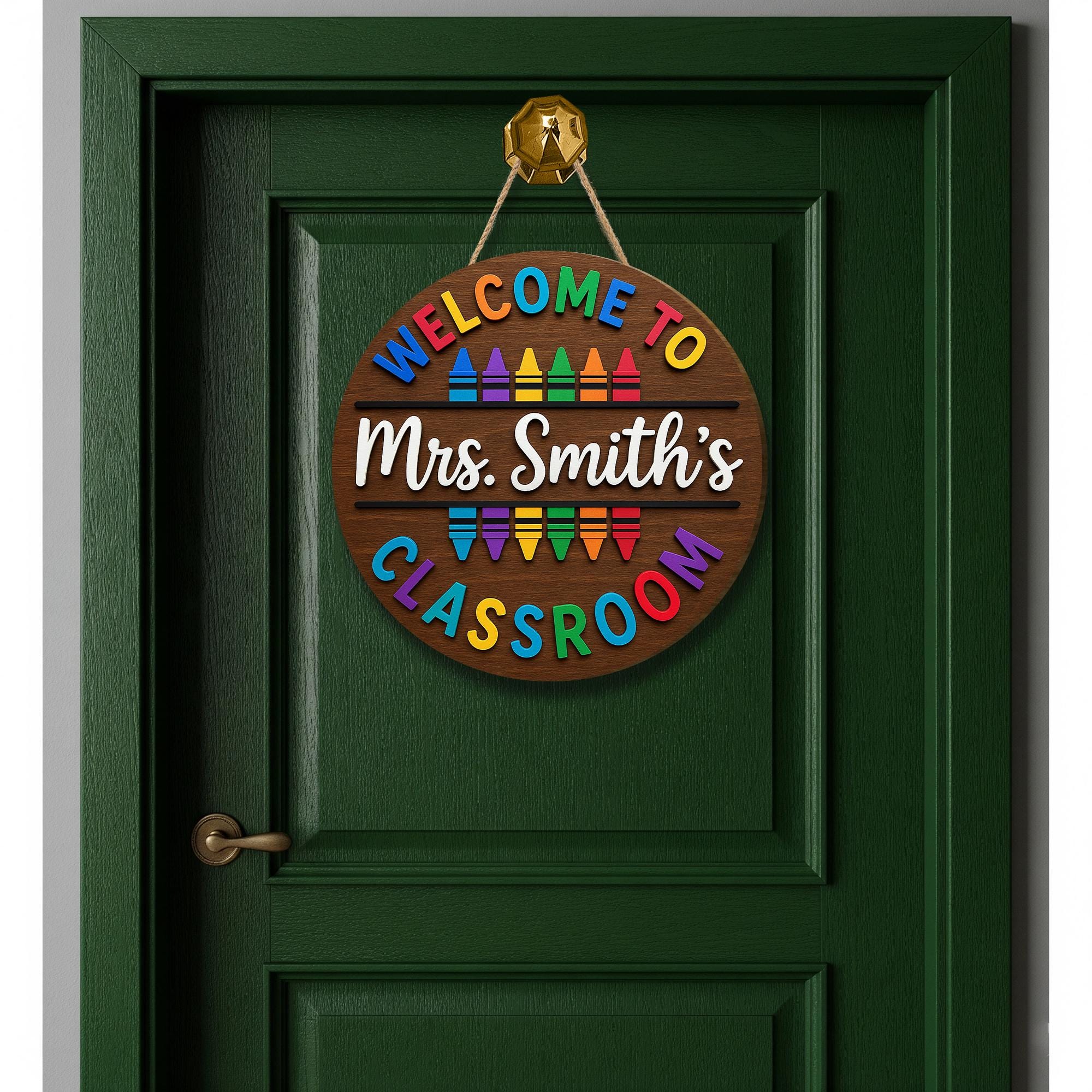 Welcome to Classroom Sign, 3D Crayon Teacher Door Hanger, Custom Wooden School Decor, Back to School Gift, Rainbow Name Sign